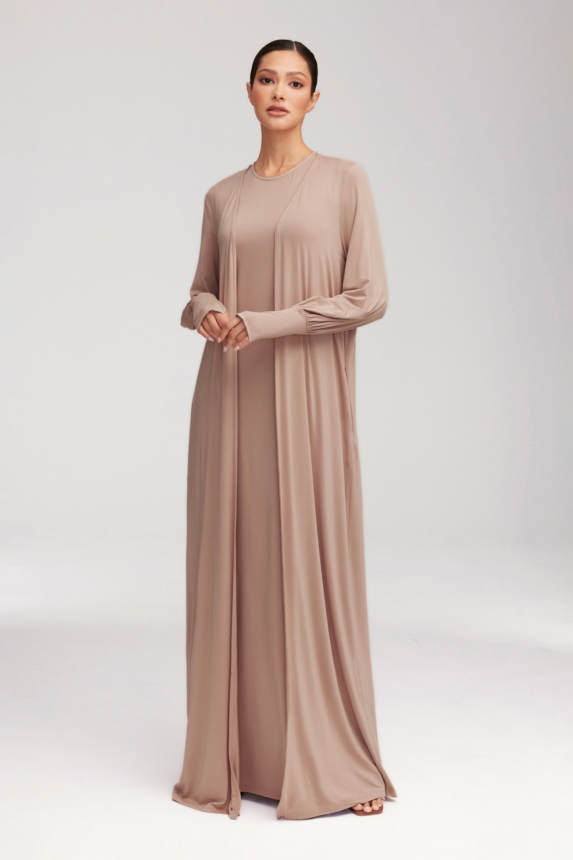 Jenin Jersey Open Abaya - Mink Clothing Veiled 