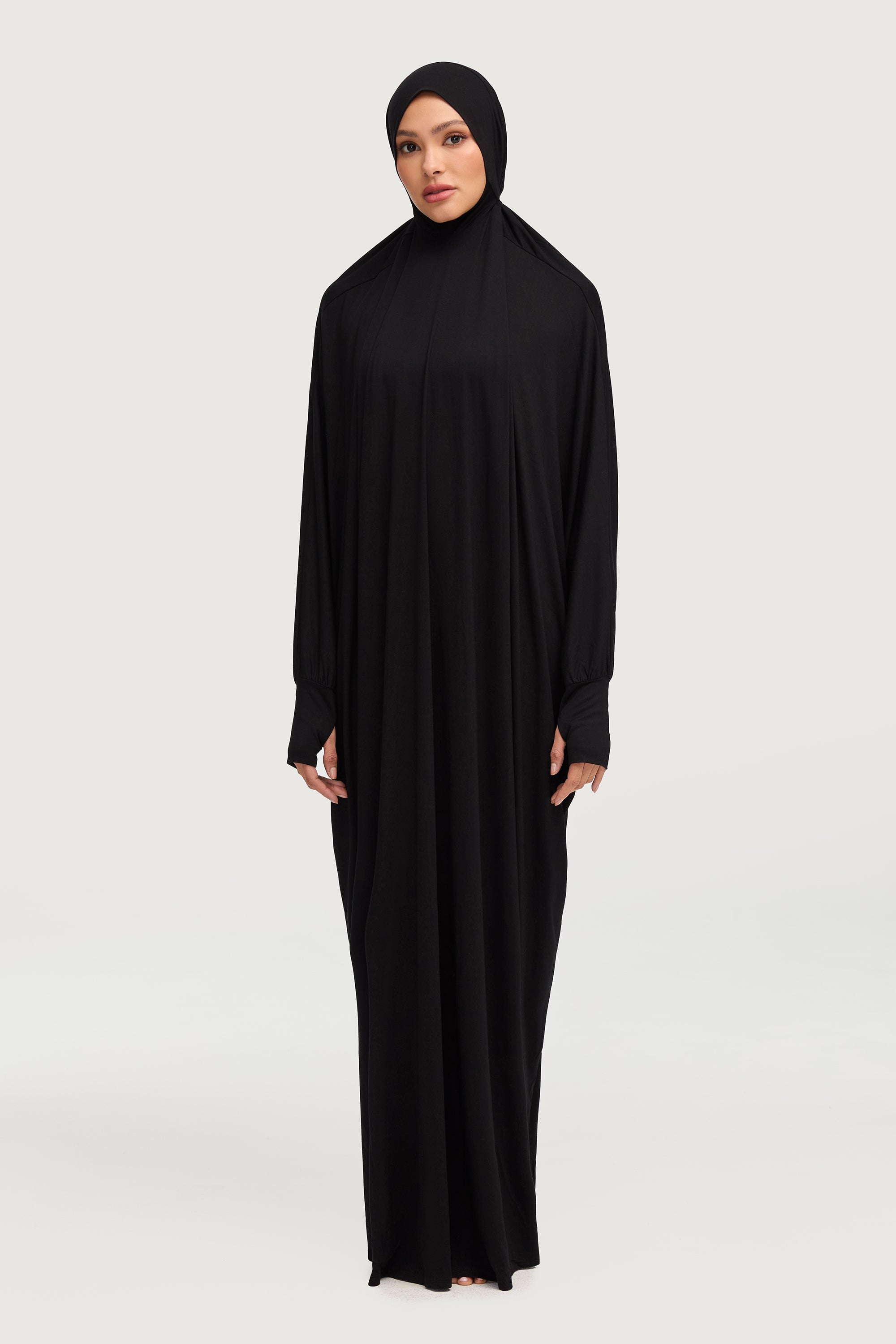 Jersey Cupro Prayer Jilbab Abaya - Black Abayas Veiled Collection 