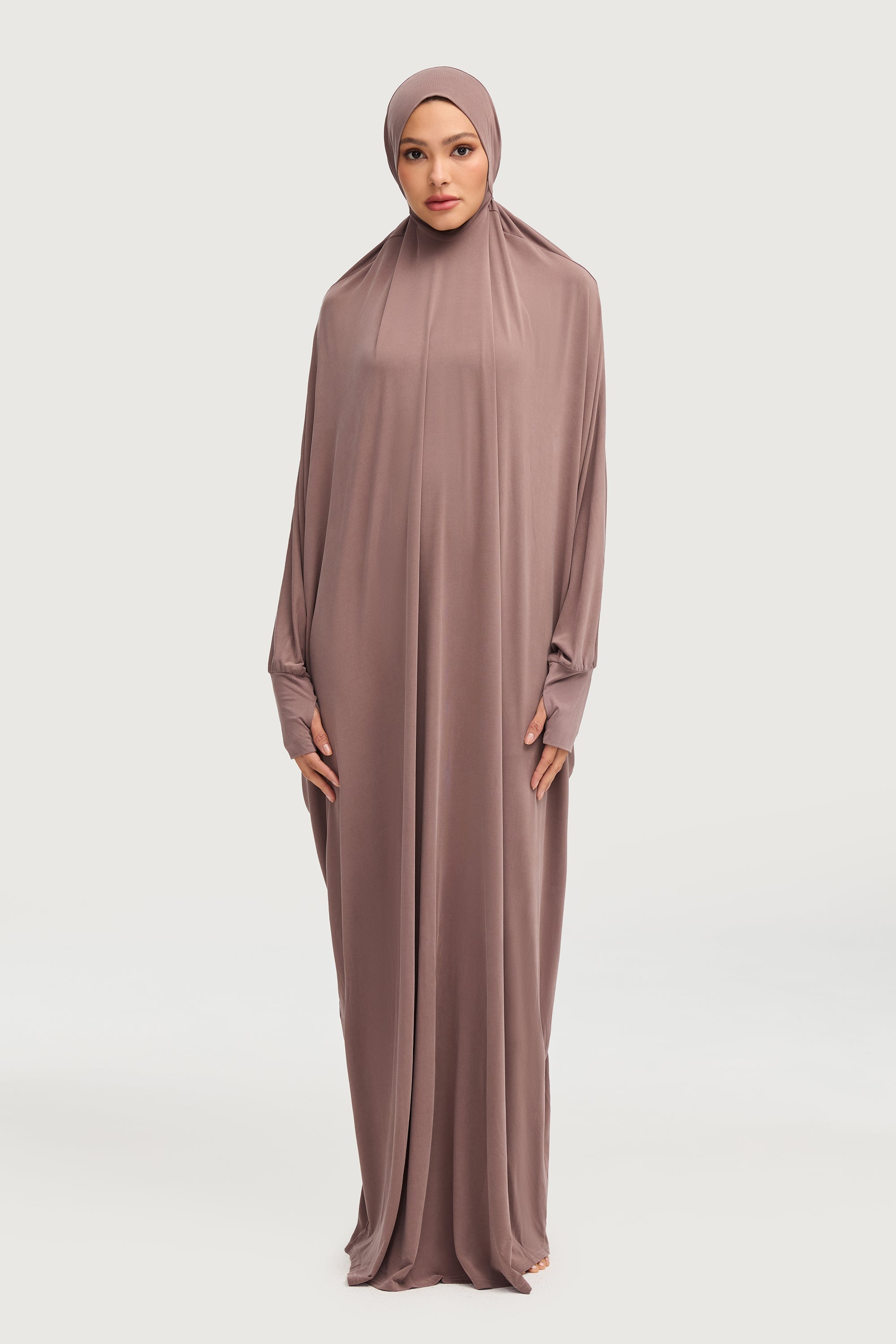 Jersey Cupro Prayer Jilbab Abaya - Deep Taupe Abayas Veiled Collection 