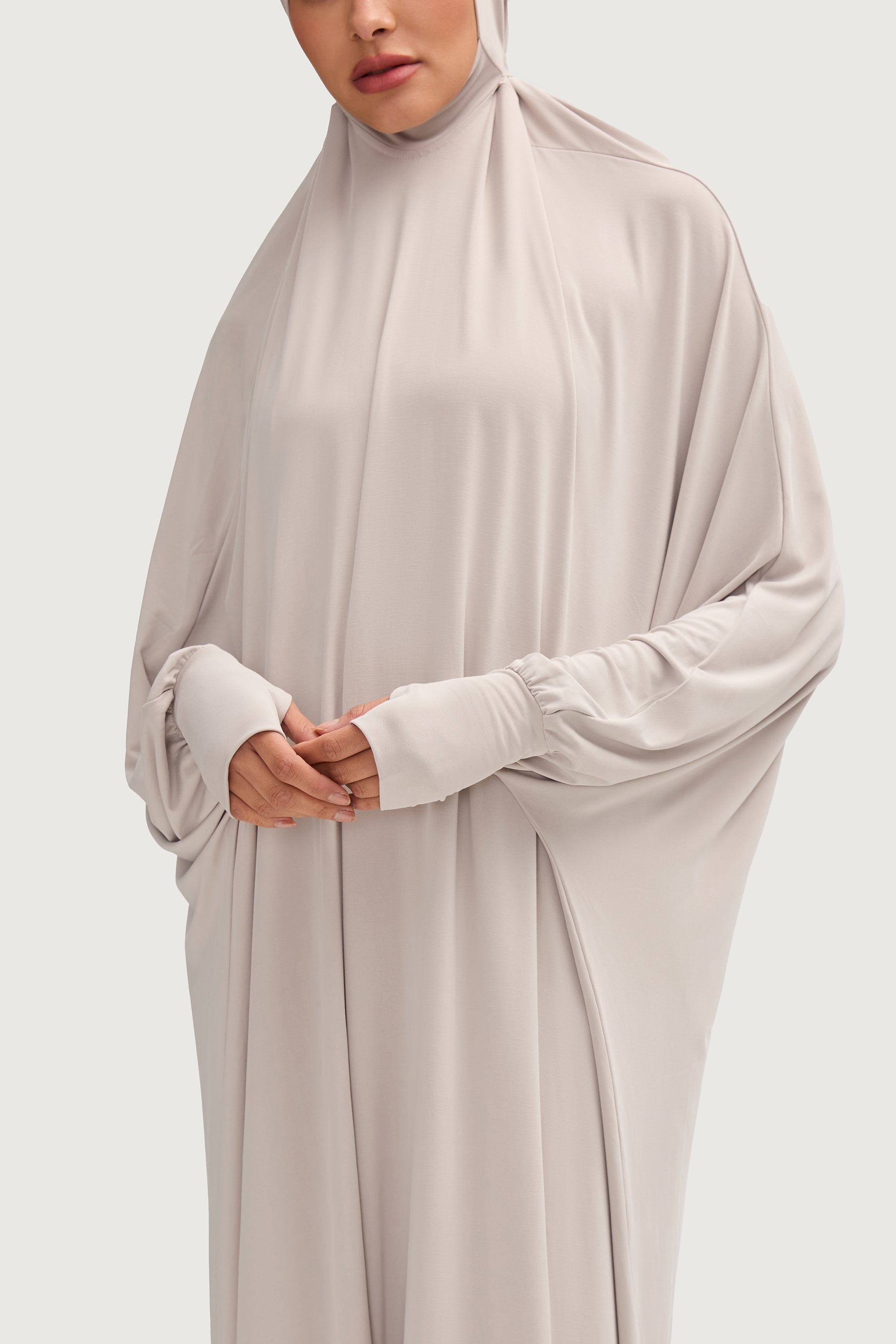 Jersey Cupro Prayer Jilbab Abaya - Stone Abayas Veiled Collection 