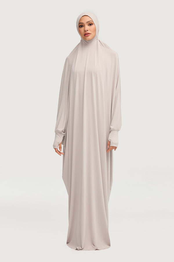 Jersey Cupro Prayer Jilbab Abaya - Stone Abayas Veiled Collection 
