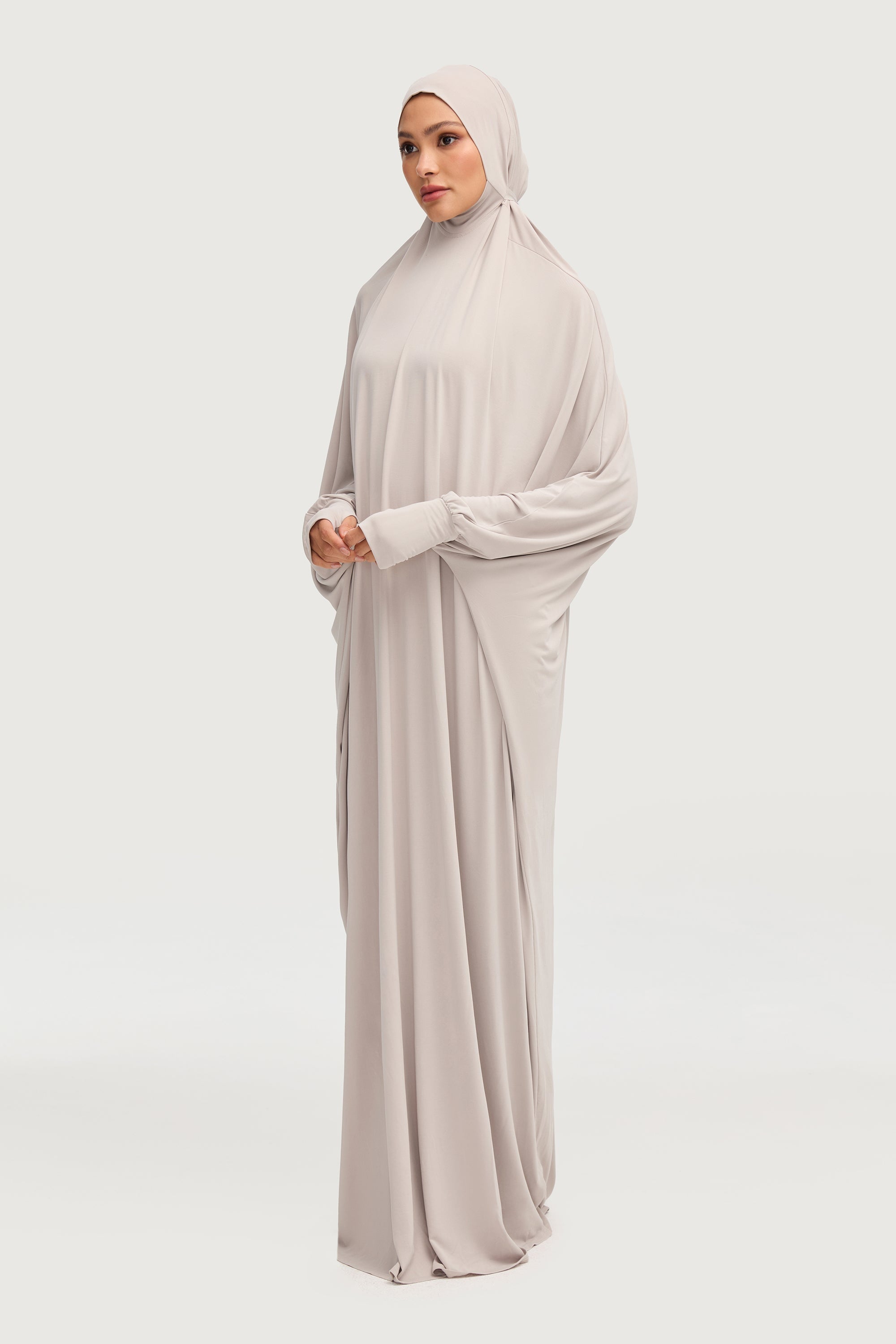 Jersey Cupro Prayer Jilbab Abaya - Stone Abayas Veiled Collection 