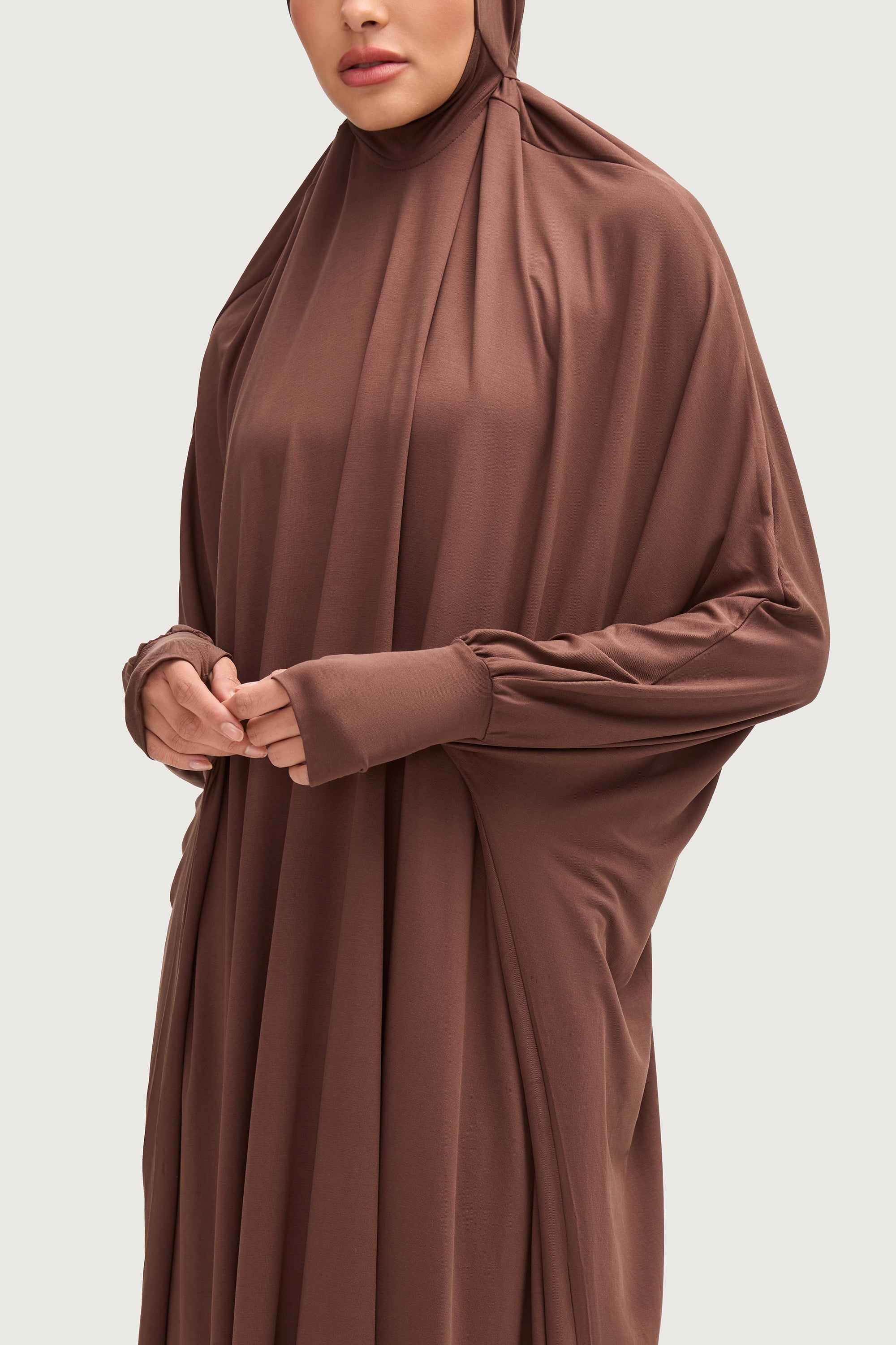 Jersey Cupro Prayer Jilbab & Skirt Set - Brown Sets Veiled Collection 