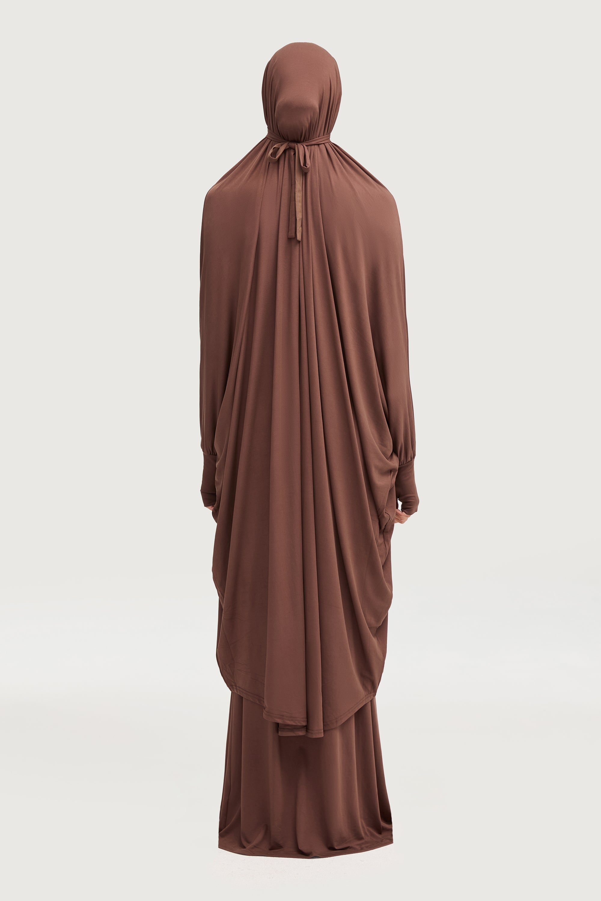 Jersey Cupro Prayer Jilbab & Skirt Set - Brown Sets Veiled Collection 