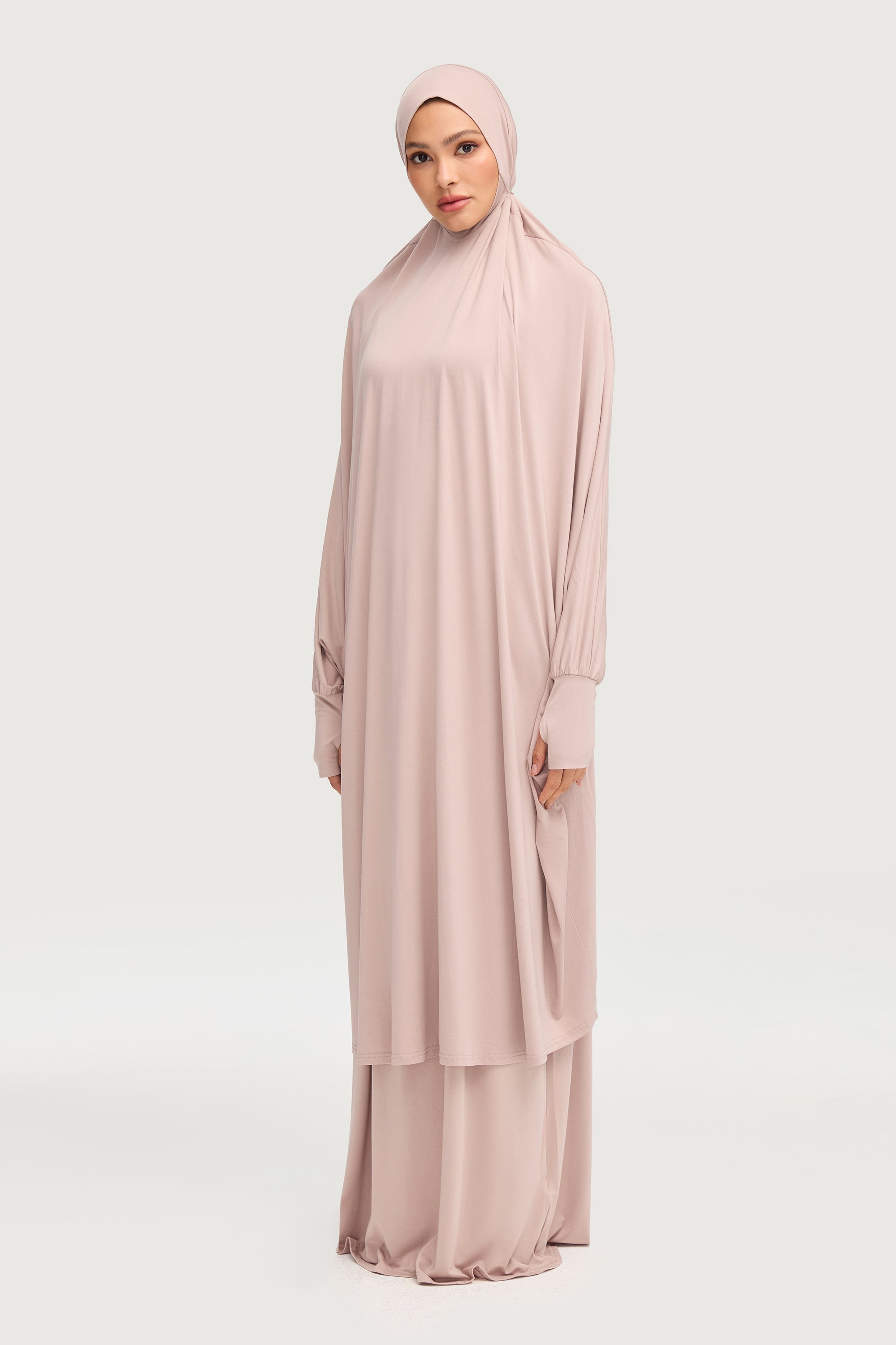 Jersey Cupro Prayer Jilbab & Skirt Set - Mink Sets Veiled Collection 