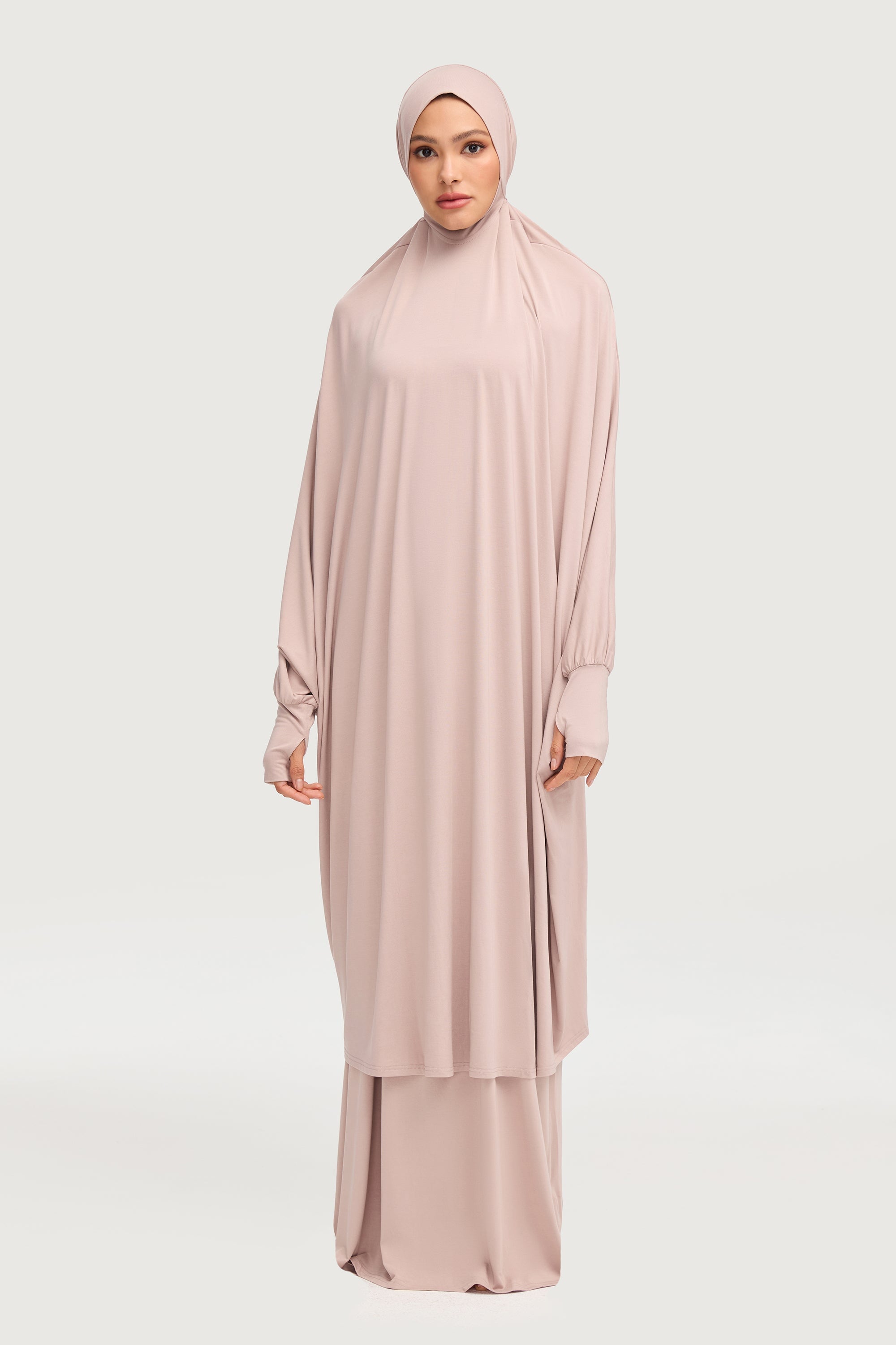 Jersey Cupro Prayer Jilbab & Skirt Set - Mink Sets Veiled Collection 