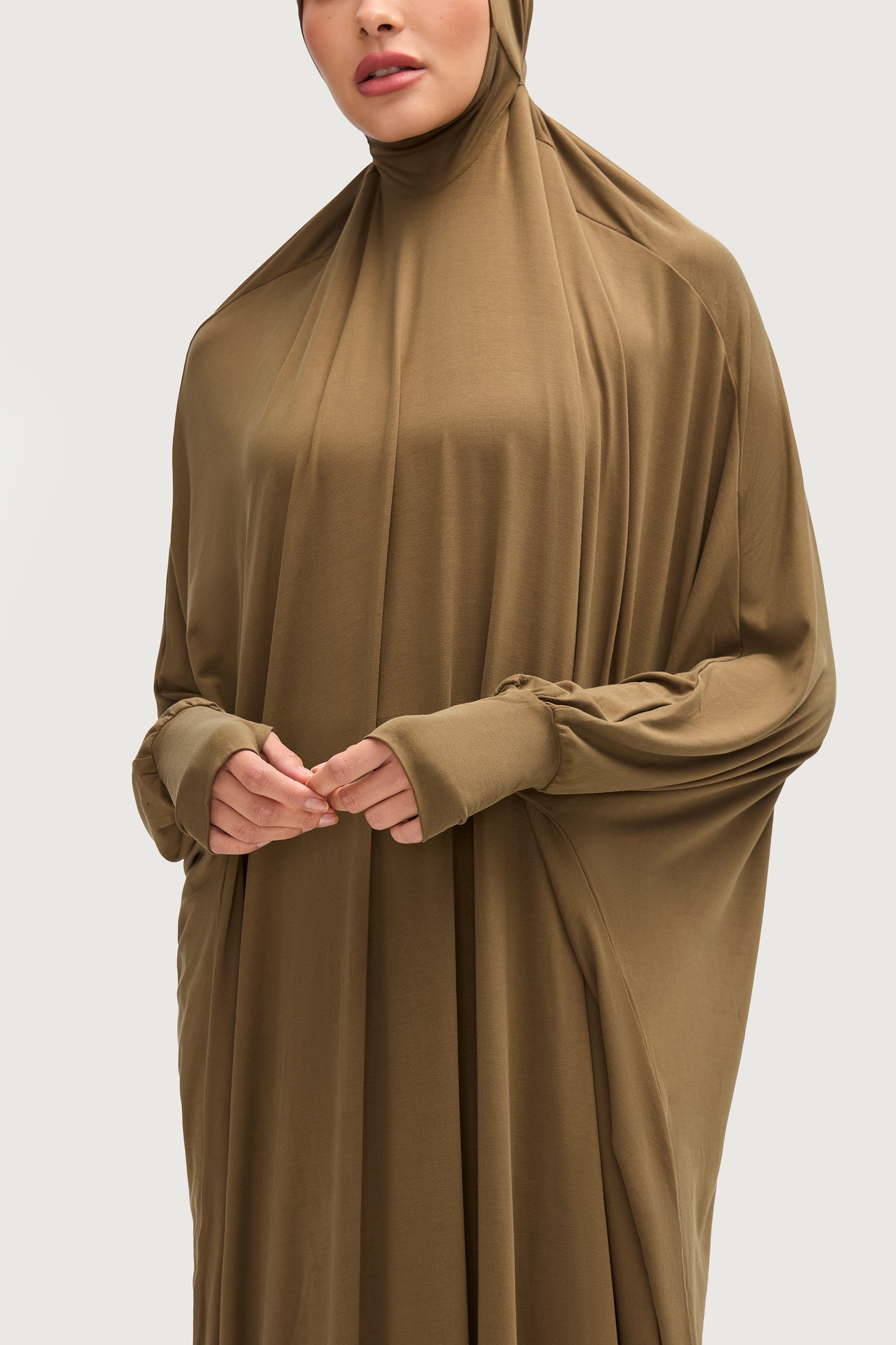 Jersey Cupro Prayer Jilbab & Skirt Set - Olive Sets Veiled Collection 