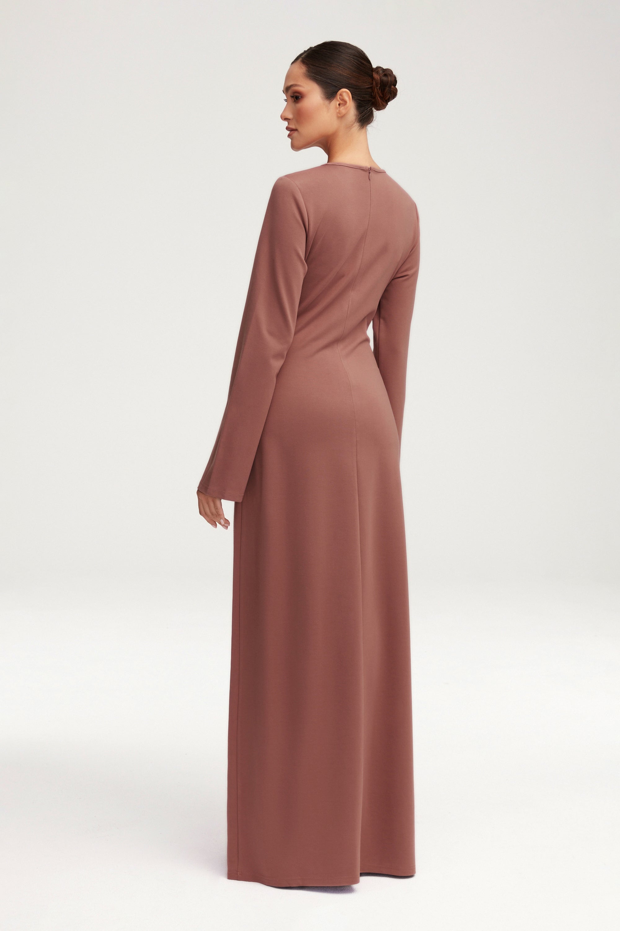 Jersey Tie Front Maxi Dress - Blush Nude Clothing Veiled 