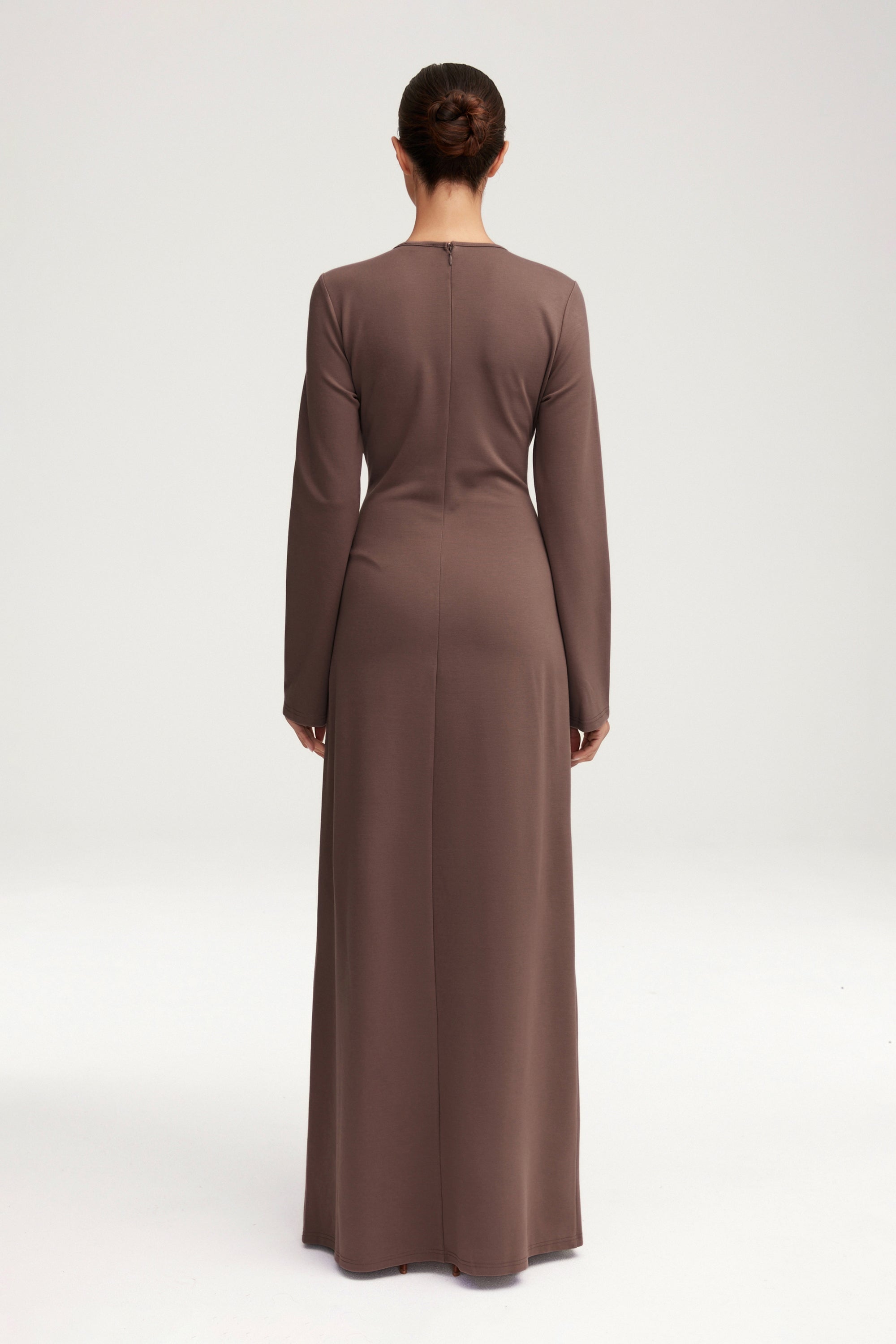 Jersey Tie Front Maxi Dress - Dark Taupe Clothing Veiled 