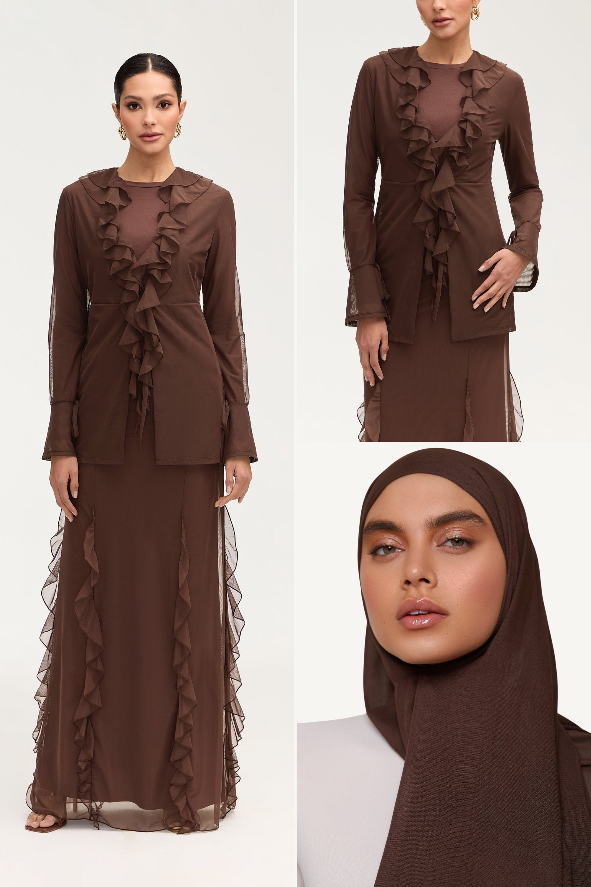 Jida Top, Skirt & Matching Hijab in Espresso Bundle Set Veiled 