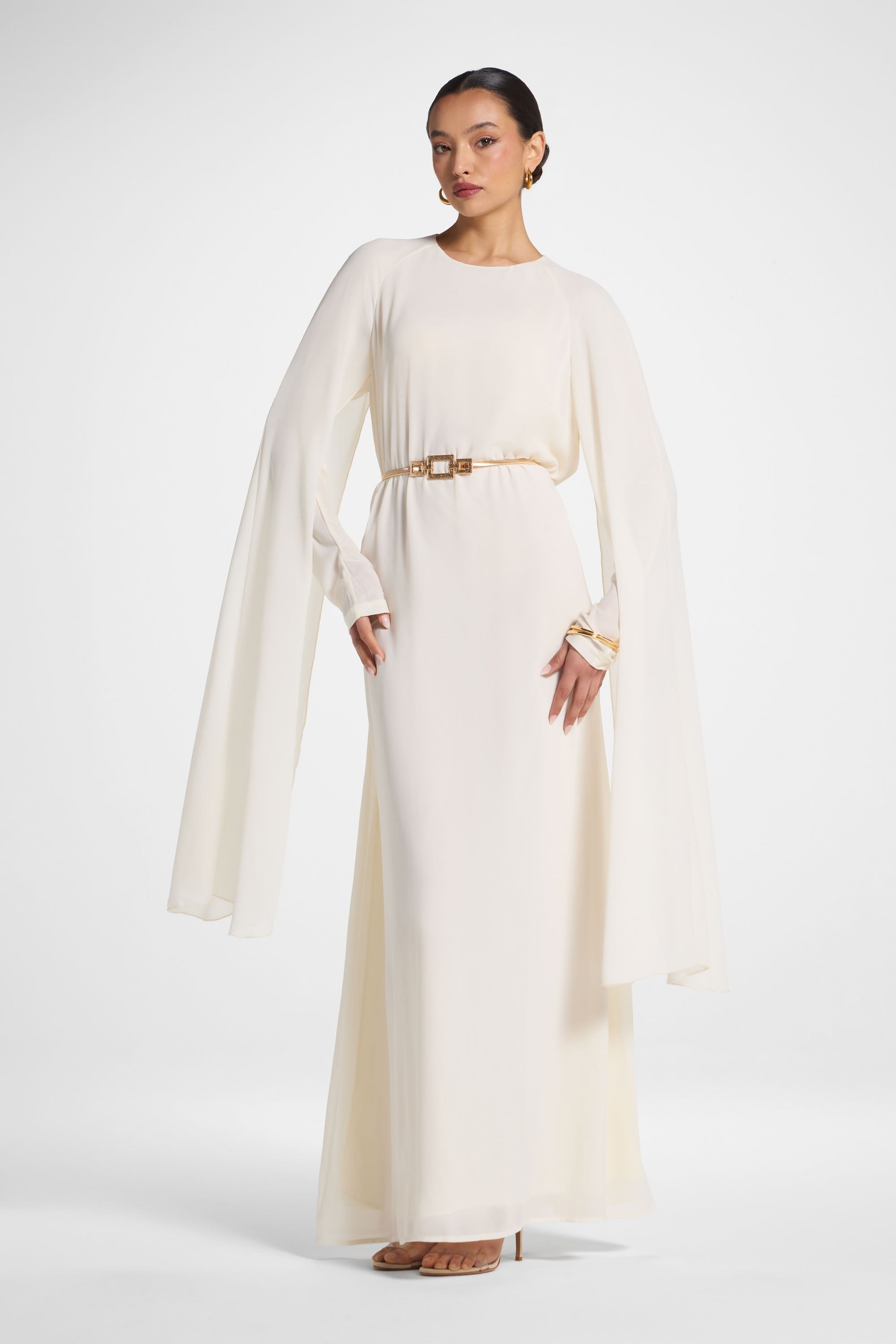 Julia Cape Maxi Dress - Off White Abayas Veiled 