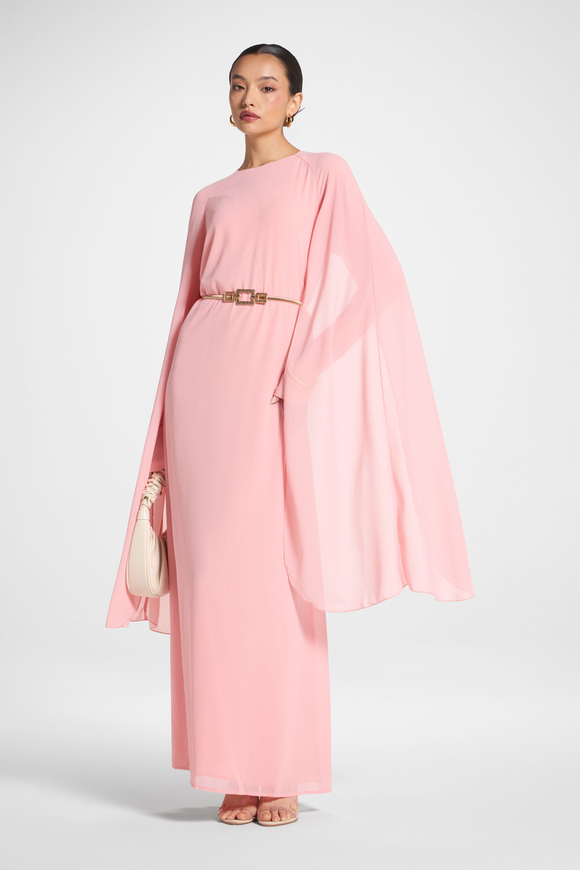 Julia Cape Maxi Dress - Pink Abayas Veiled 