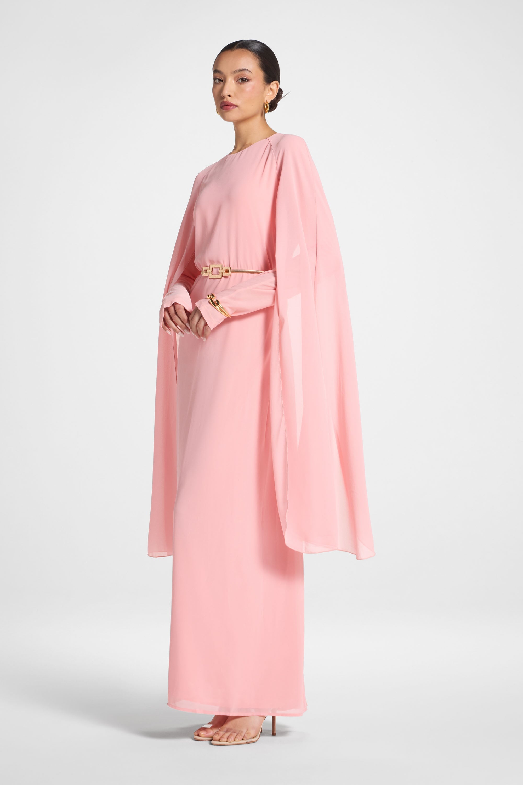 Julia Cape Maxi Dress - Pink Abayas Veiled 