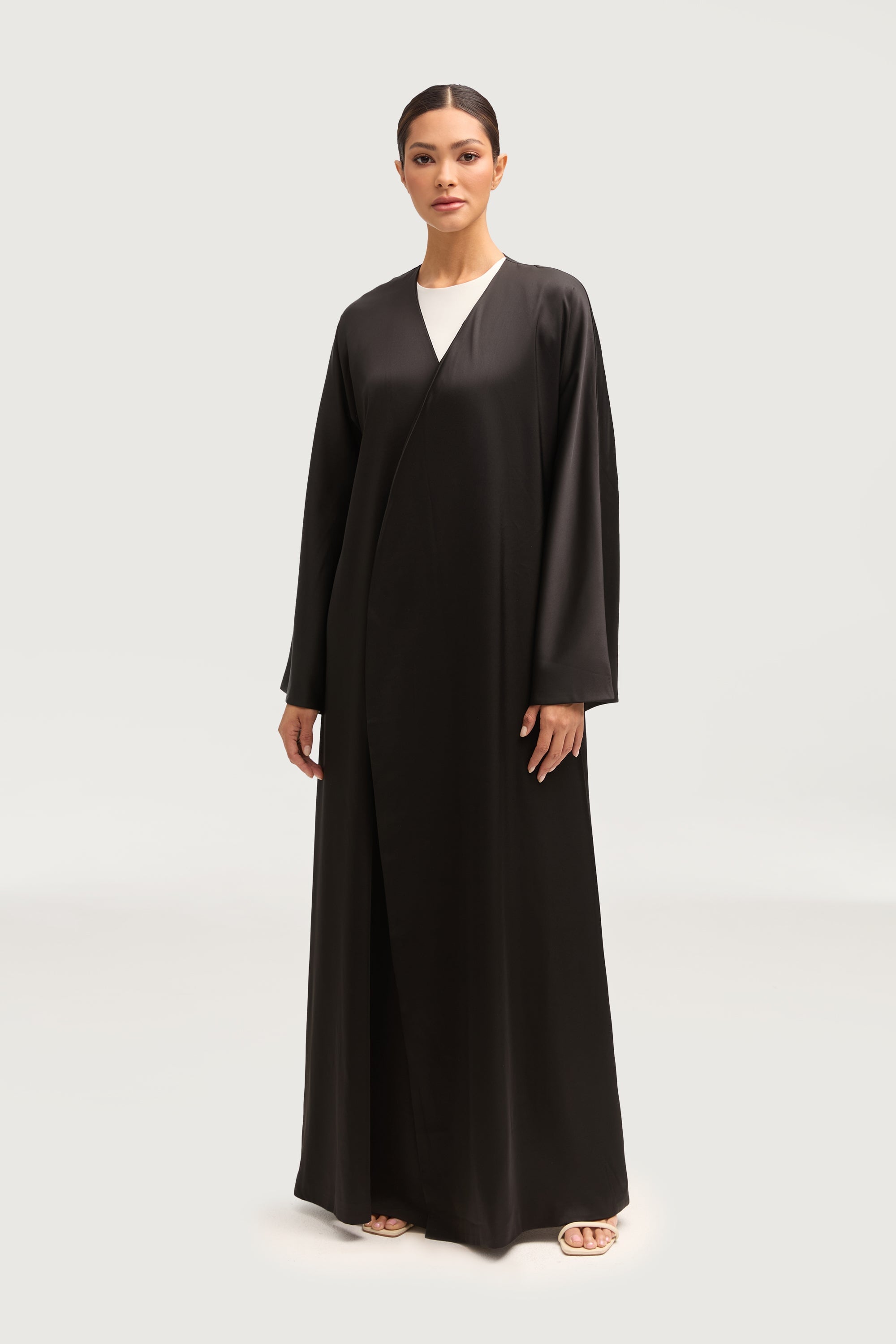 Jumana Satin Open Abaya - Black Abayas Veiled 