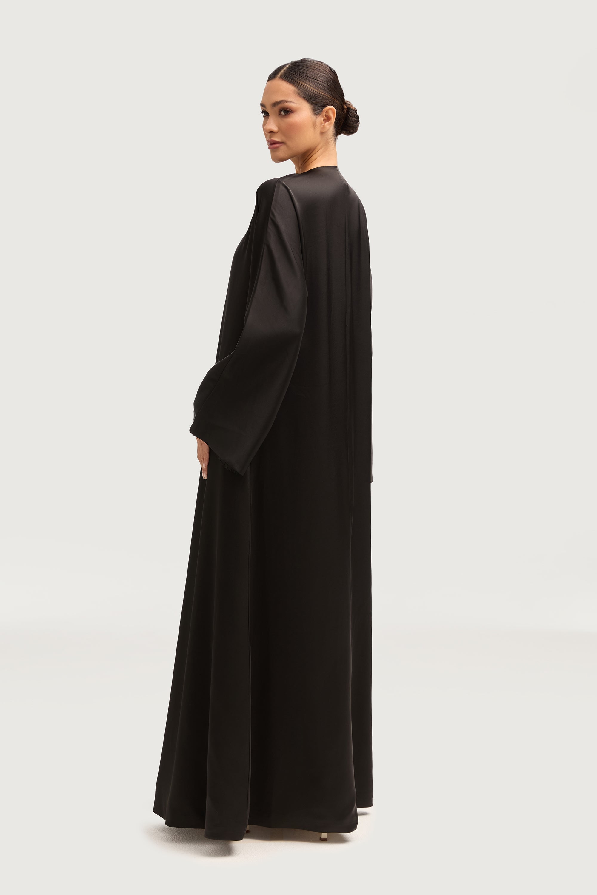 Jumana Satin Open Abaya - Black Abayas Veiled 