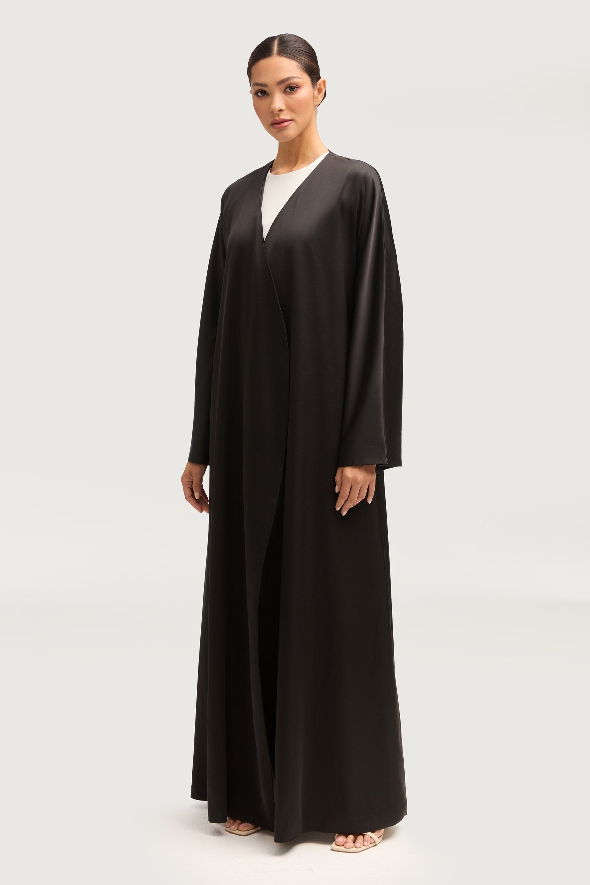 Jumana Satin Open Abaya - Black Abayas Veiled 