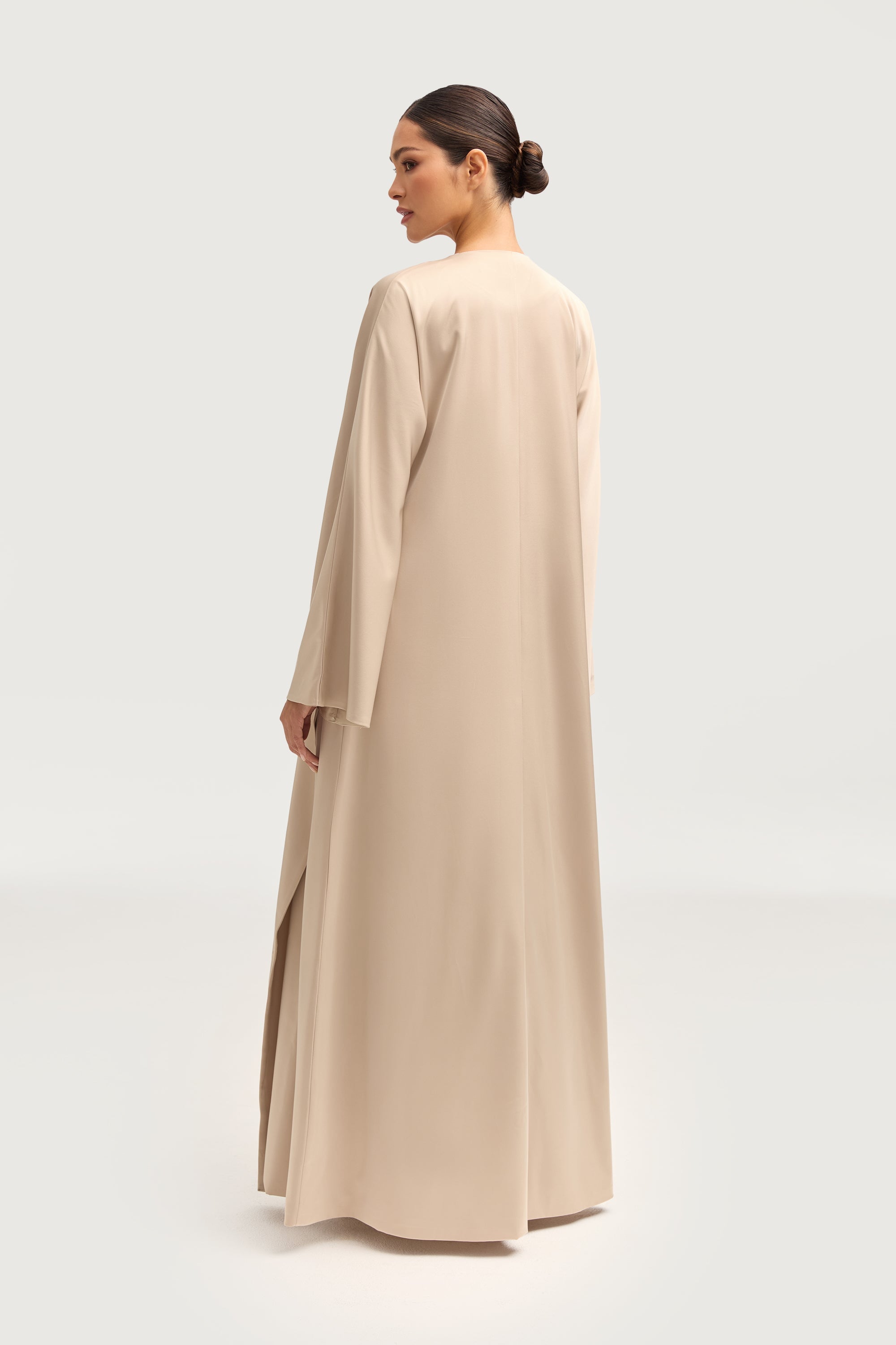 Jumana Satin Open Abaya - Stone Abayas Veiled 