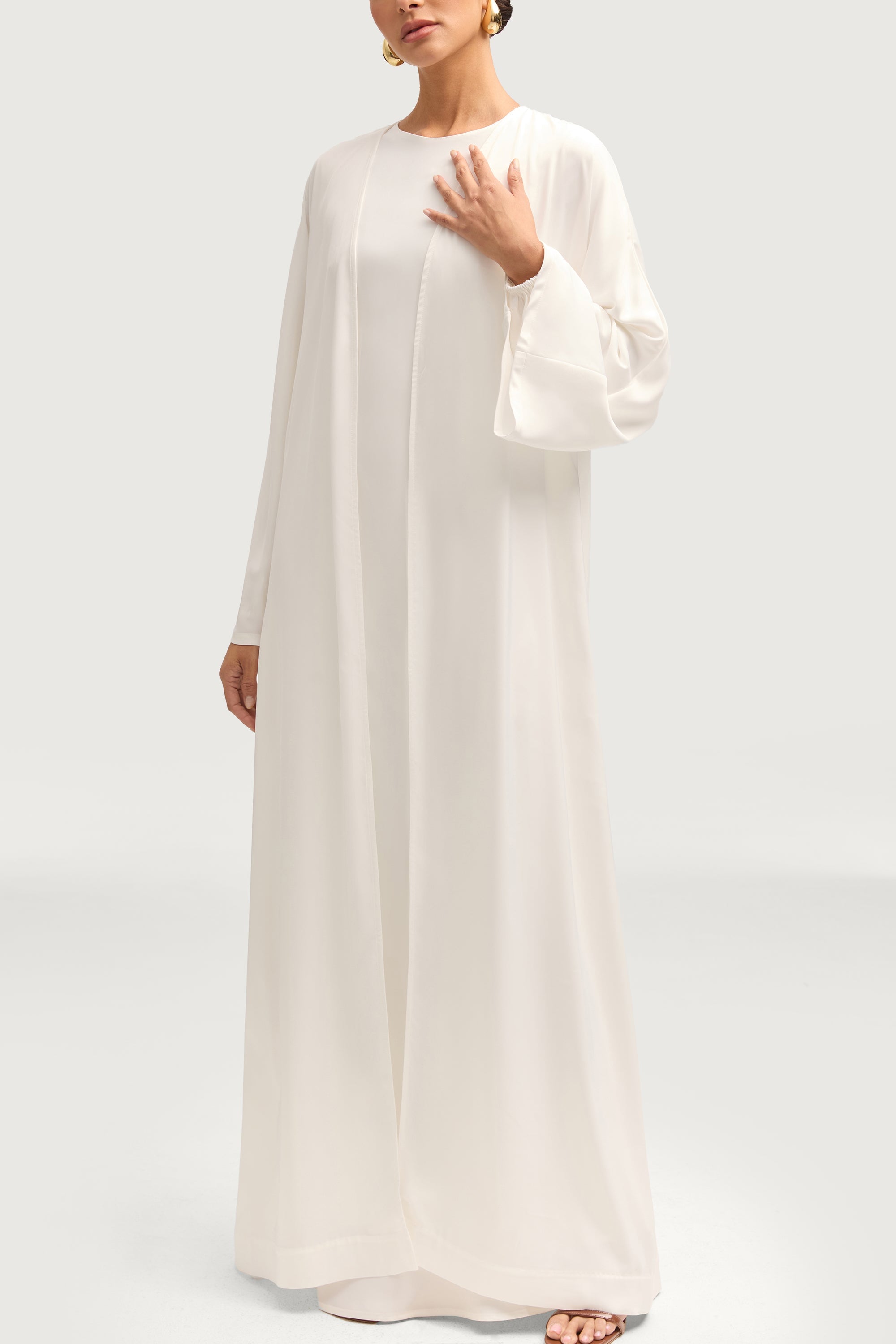 Kamila Open Abaya - White Abayas Veiled 