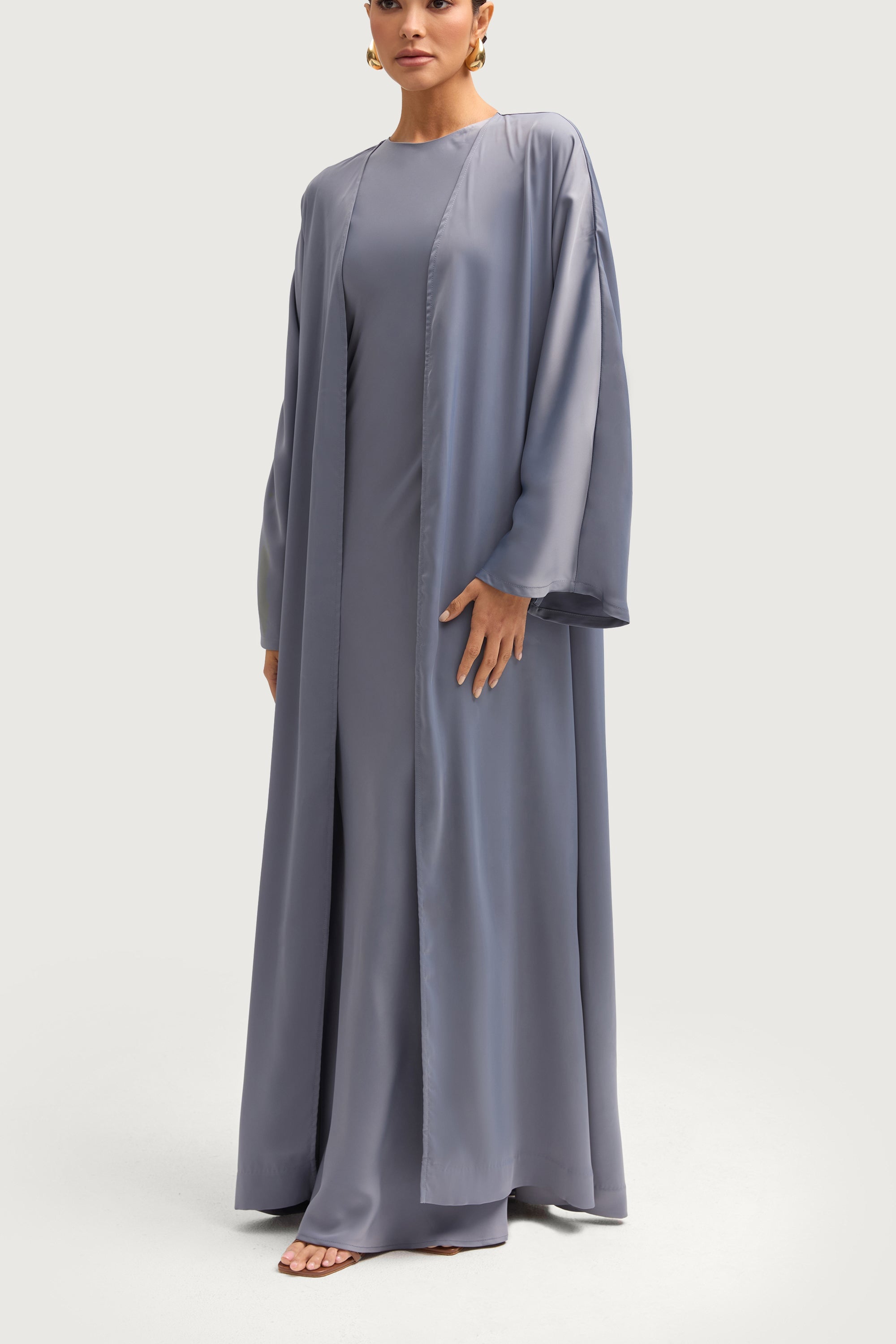 Kamila Open Abaya - Winter Blue Abayas Veiled 