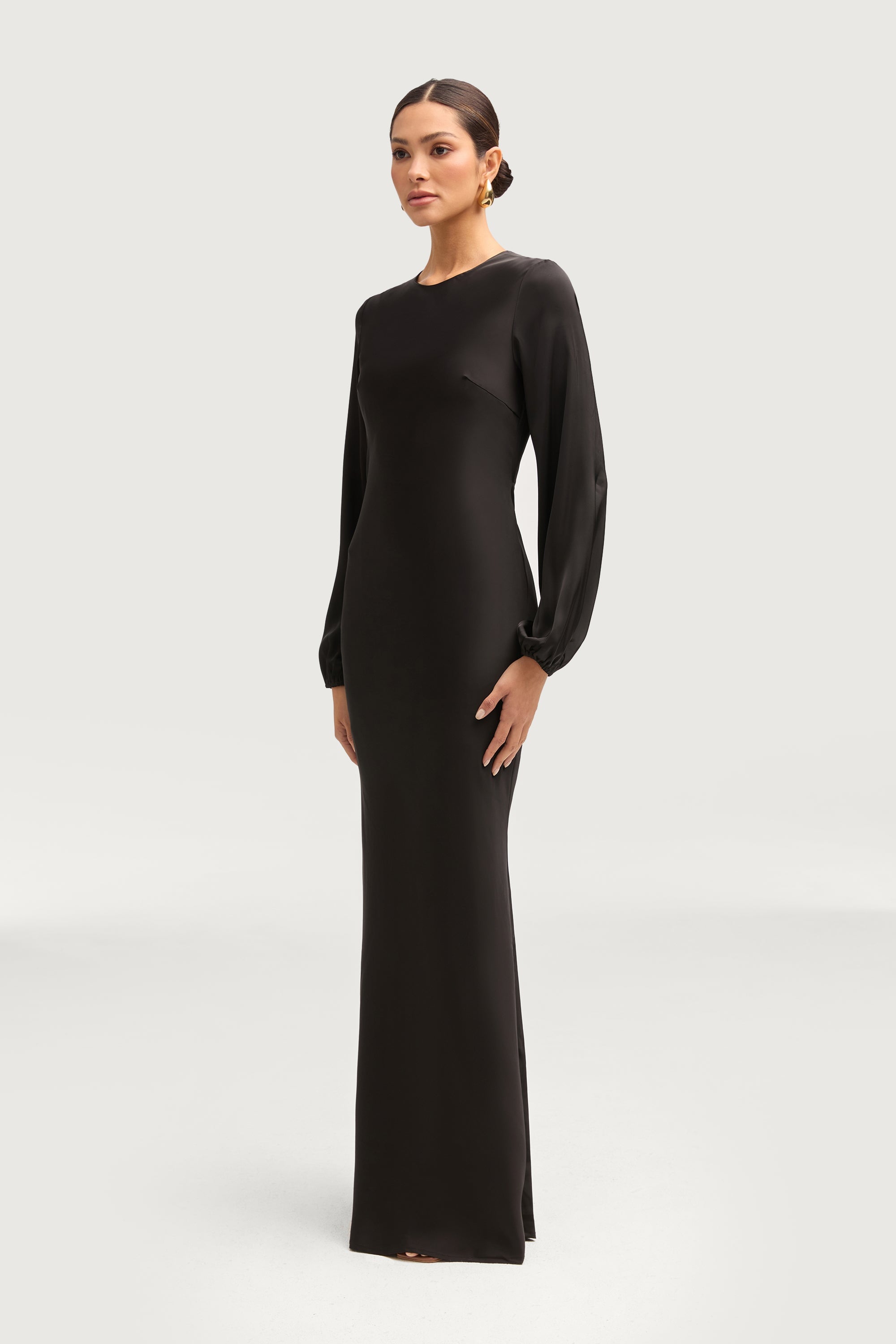 Kamila Satin Maxi Dress - Black Dresses Veiled 