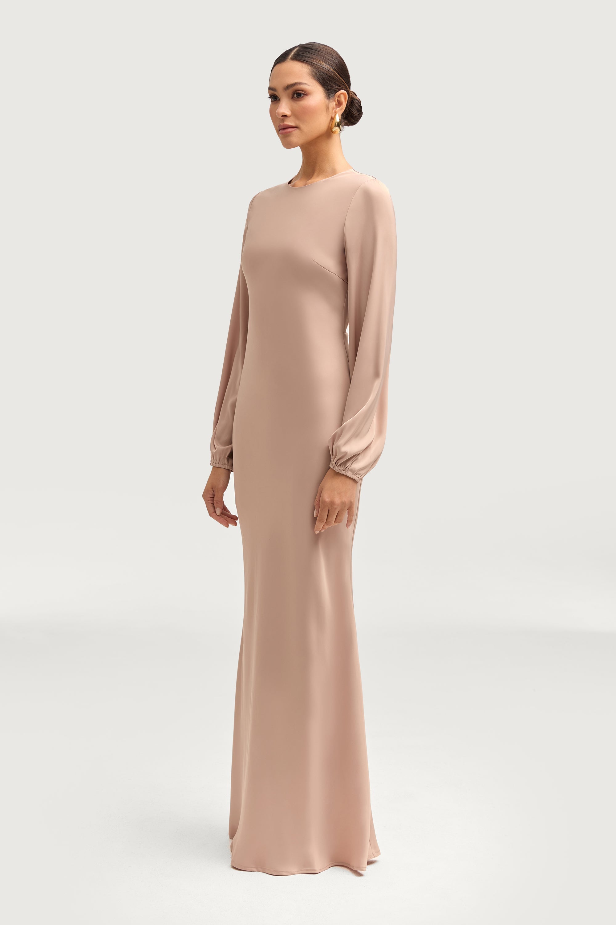 Kamila Satin Maxi Dress - Caffe Dresses Veiled 