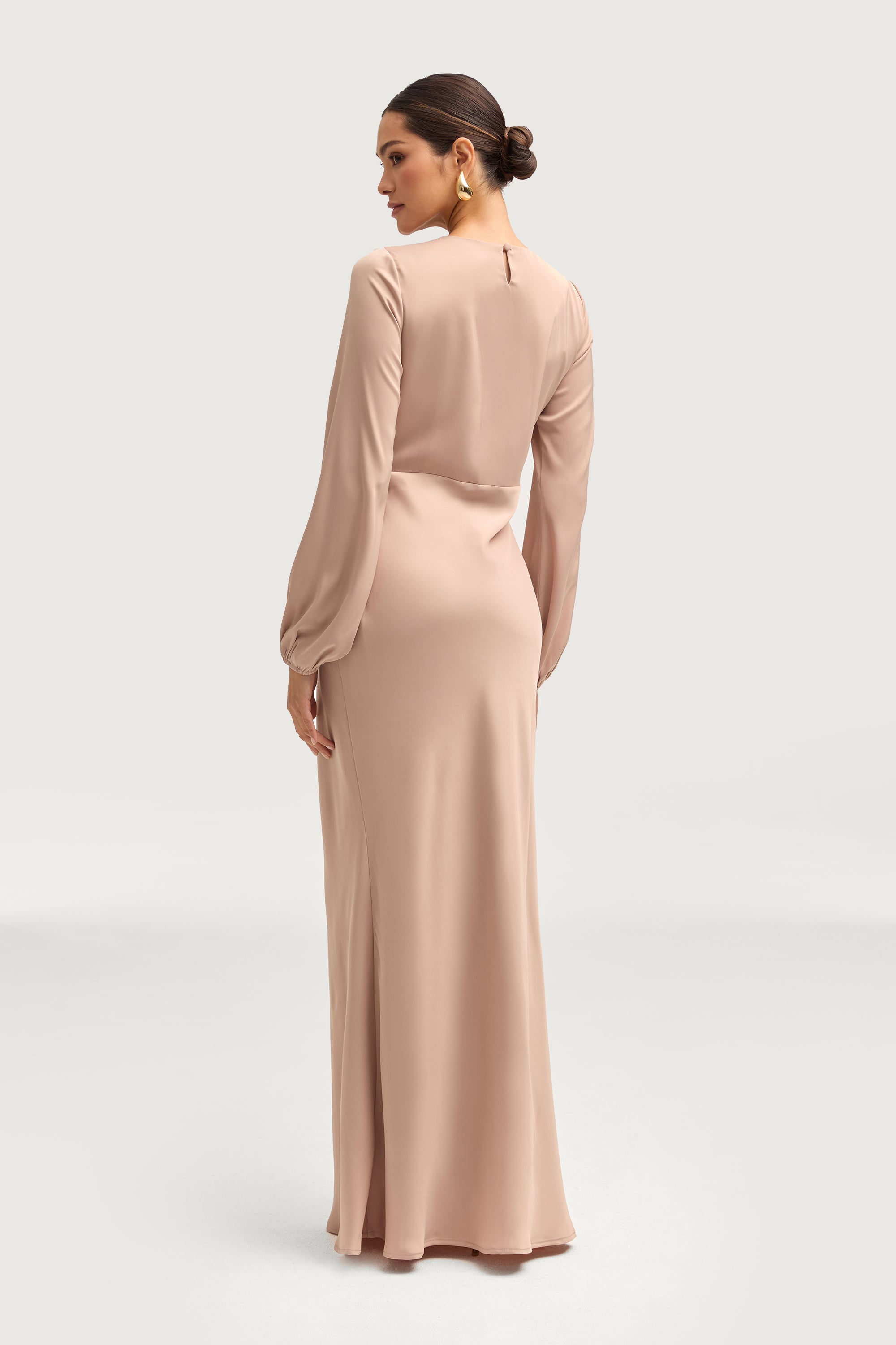 Kamila Satin Maxi Dress - Caffe Dresses Veiled 