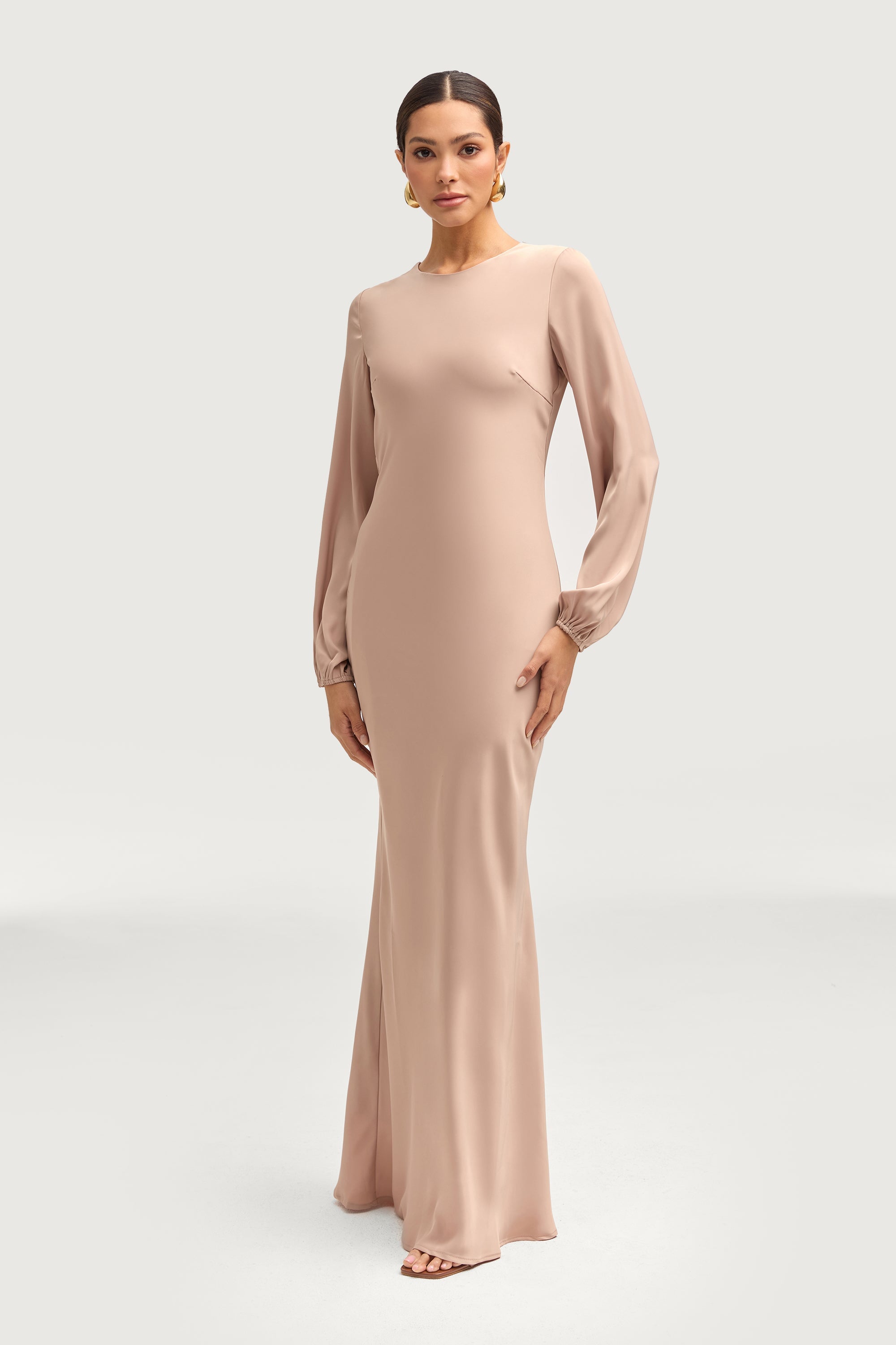 Kamila Satin Maxi Dress - Caffe Dresses Veiled 