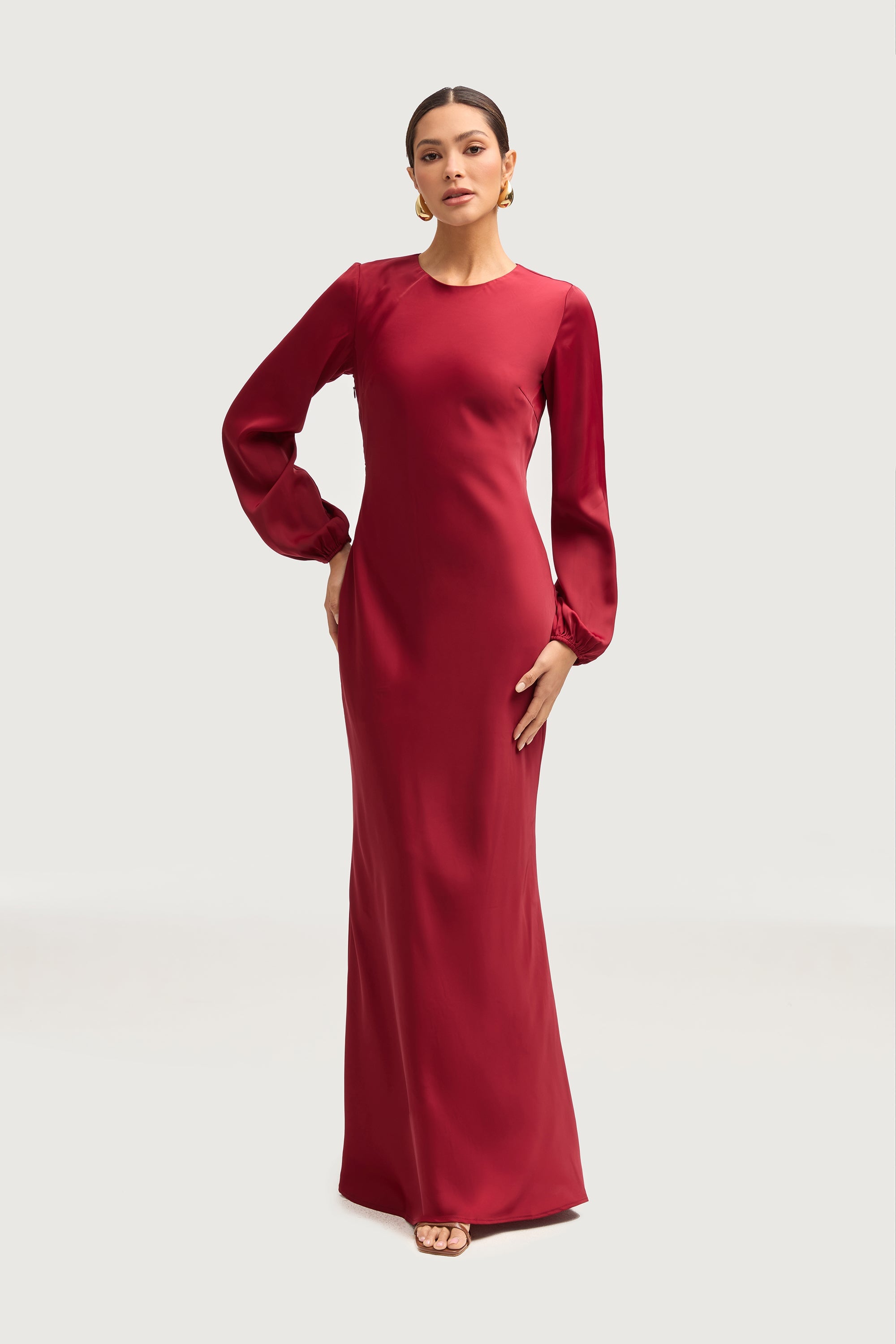 Kamila Satin Maxi Dress - Maroon Dresses Veiled 