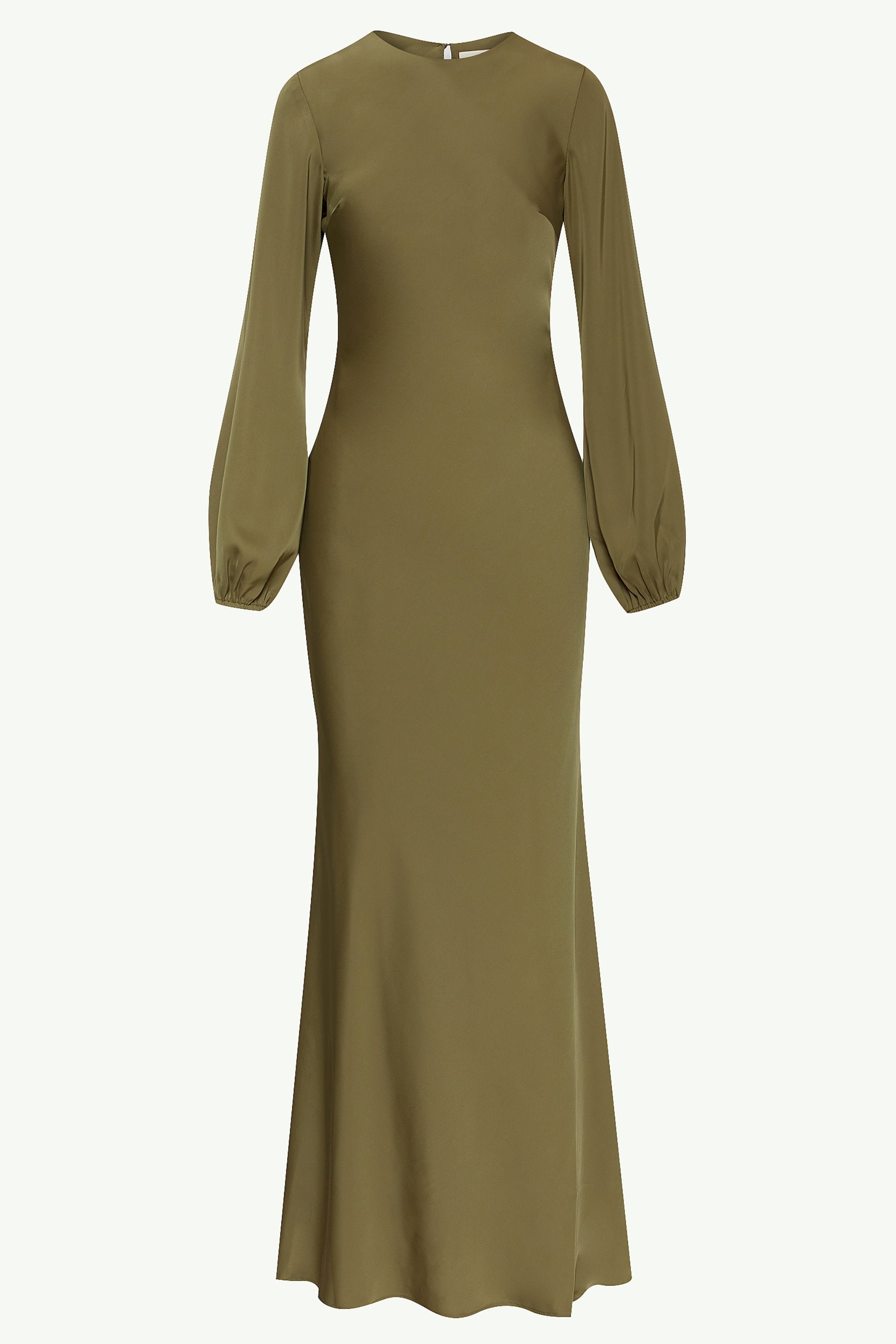 Kamila Satin Maxi Dress - Olive Night Clothing Veiled 