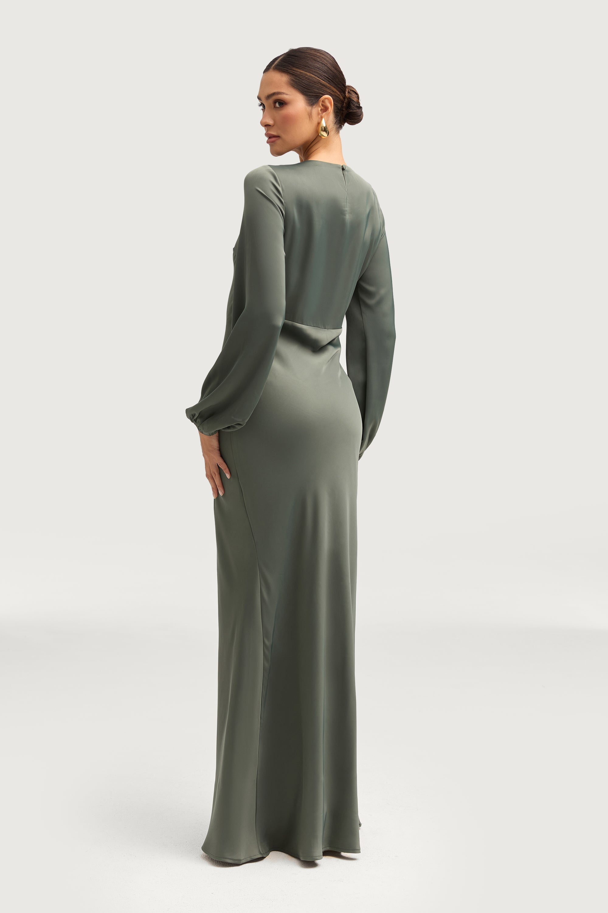 Kamila Satin Maxi Dress - Sage Dresses Veiled 