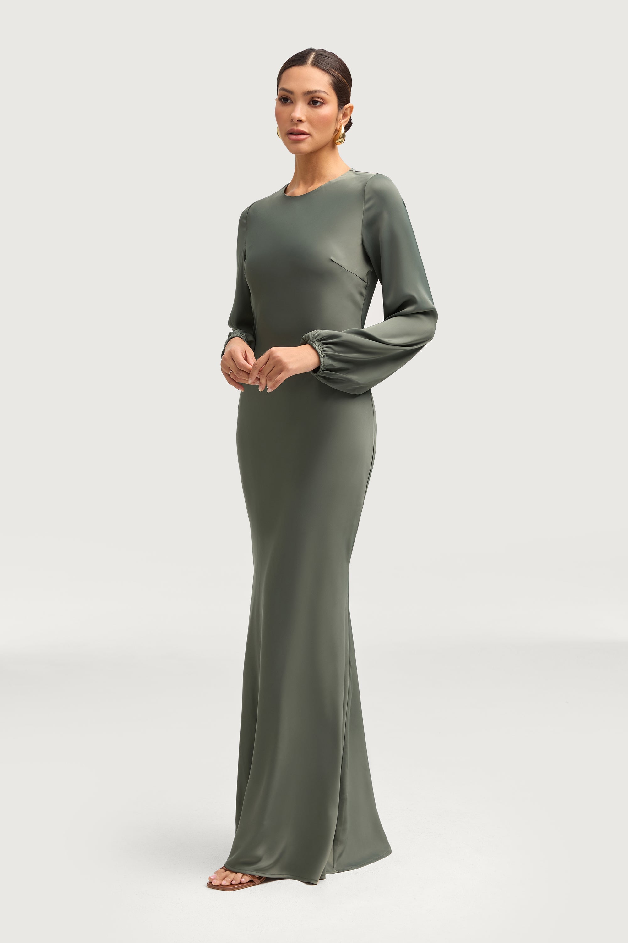 Kamila Satin Maxi Dress - Sage Dresses Veiled 