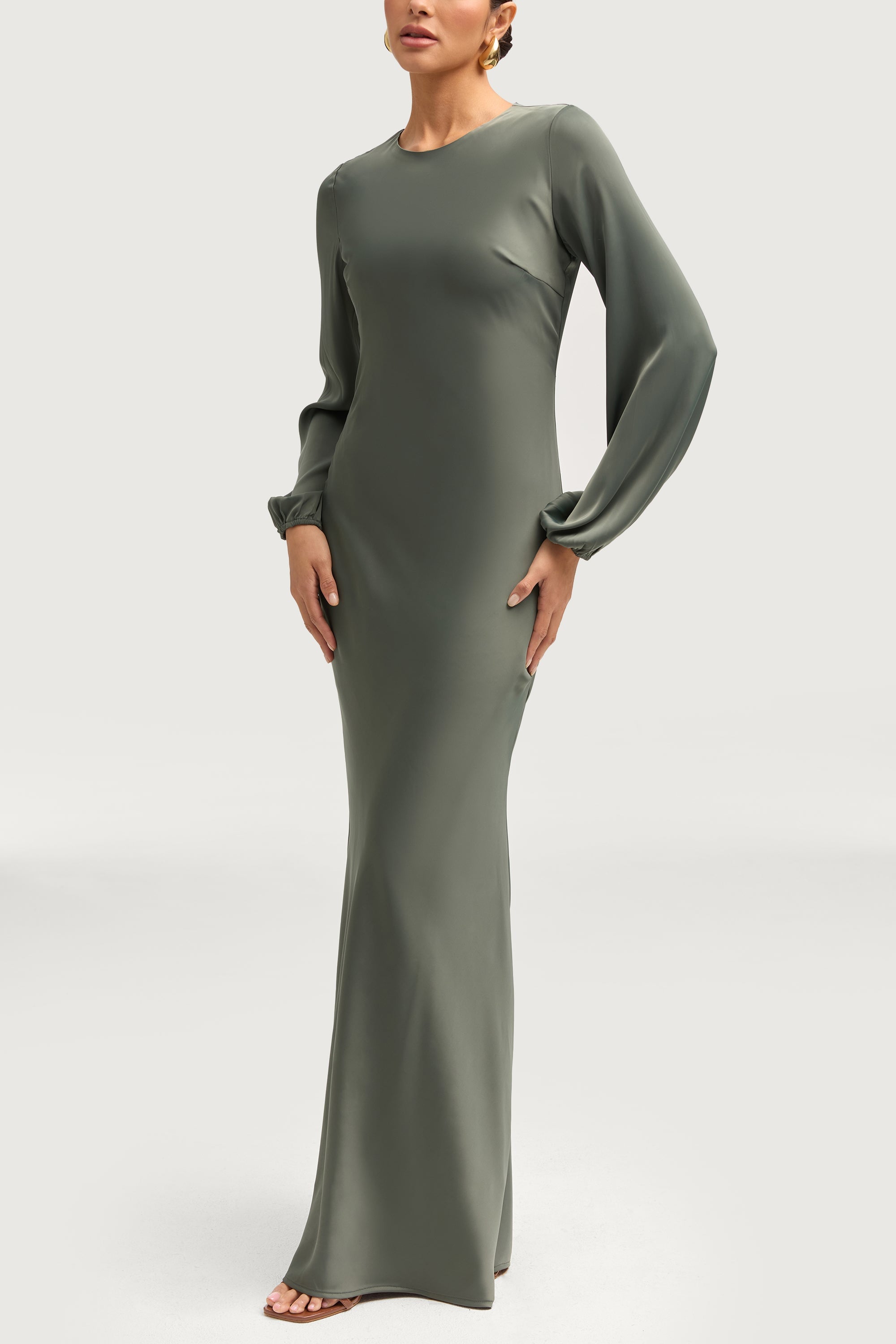 Kamila Satin Maxi Dress - Sage Dresses Veiled 