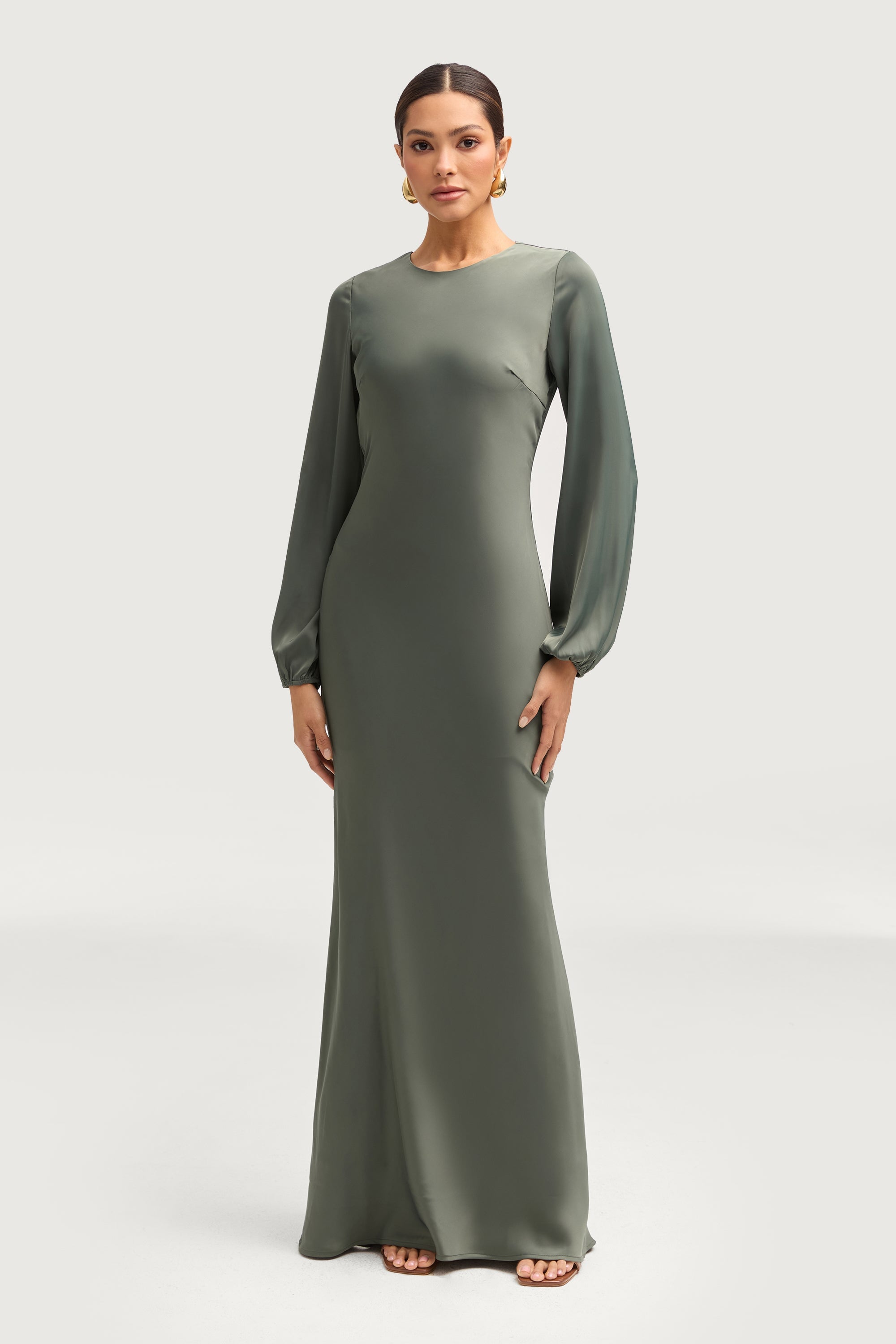 Kamila Satin Maxi Dress - Sage Dresses Veiled 