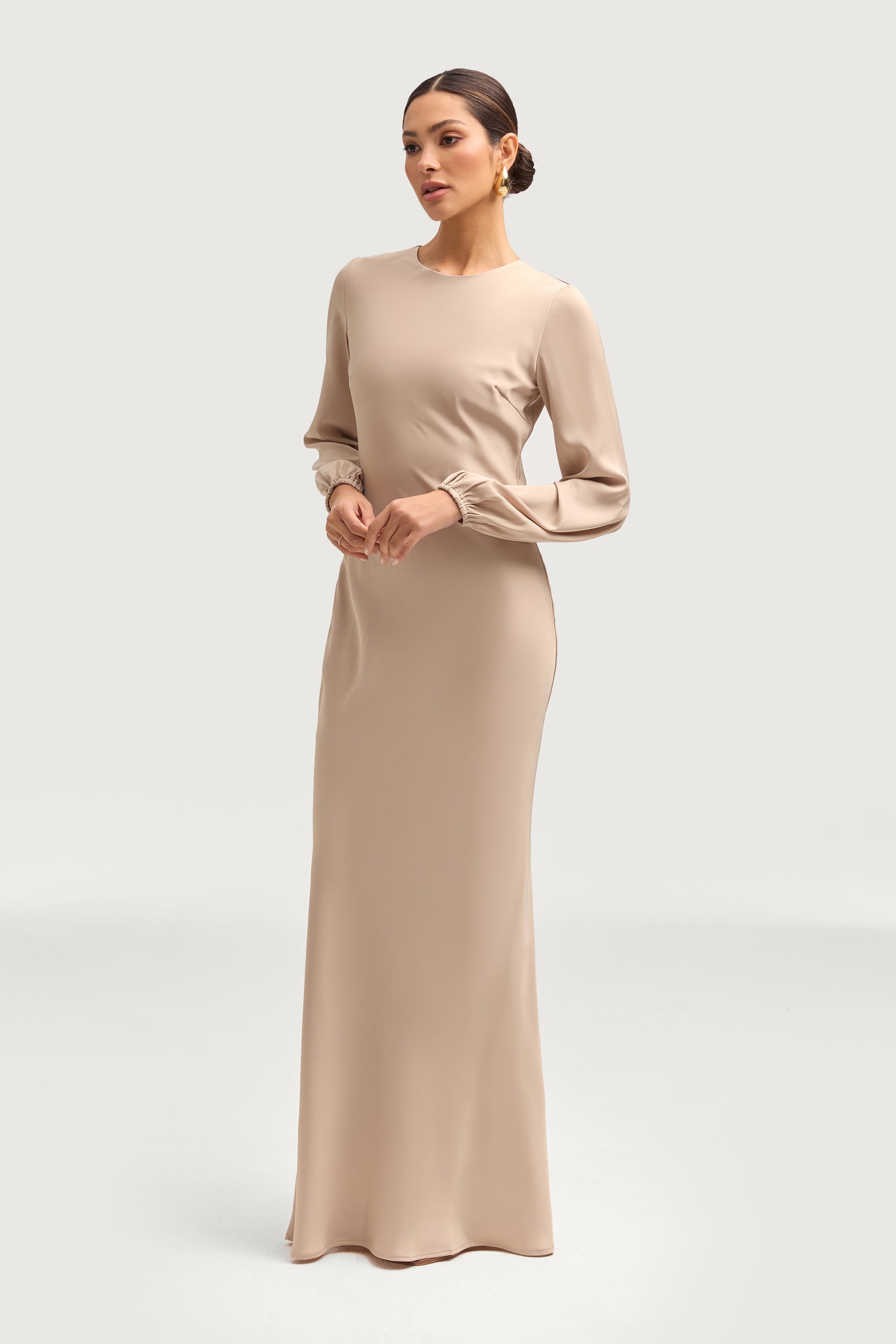 Kamila Satin Maxi Dress - Stone Dresses Veiled 