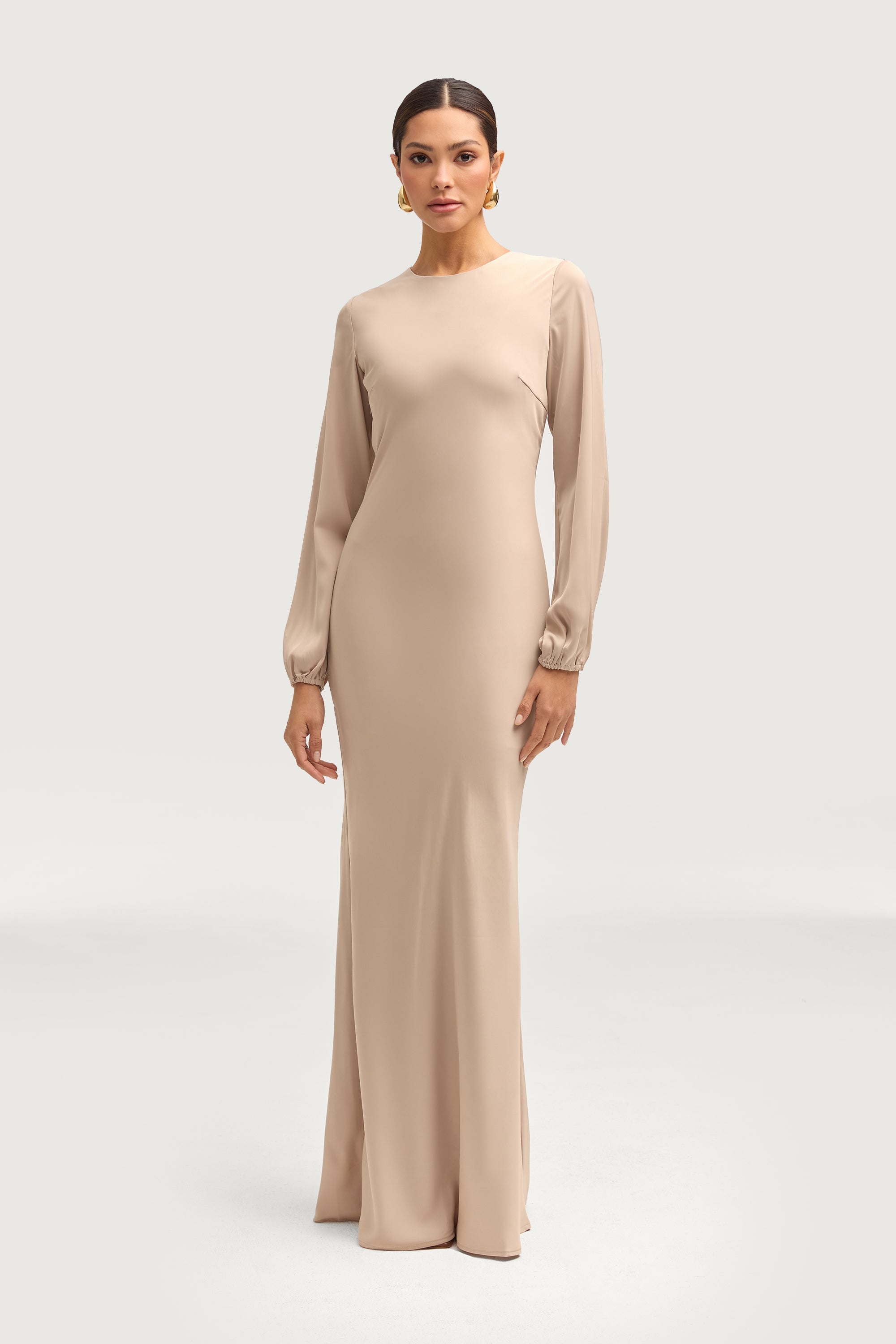 Kamila Satin Maxi Dress - Stone Dresses Veiled 