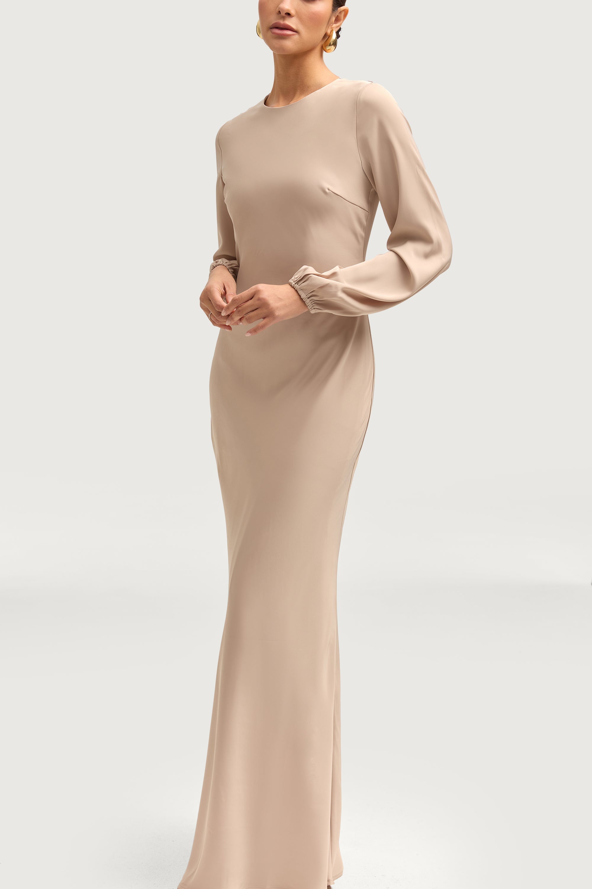 Kamila Satin Maxi Dress - Stone Dresses Veiled 