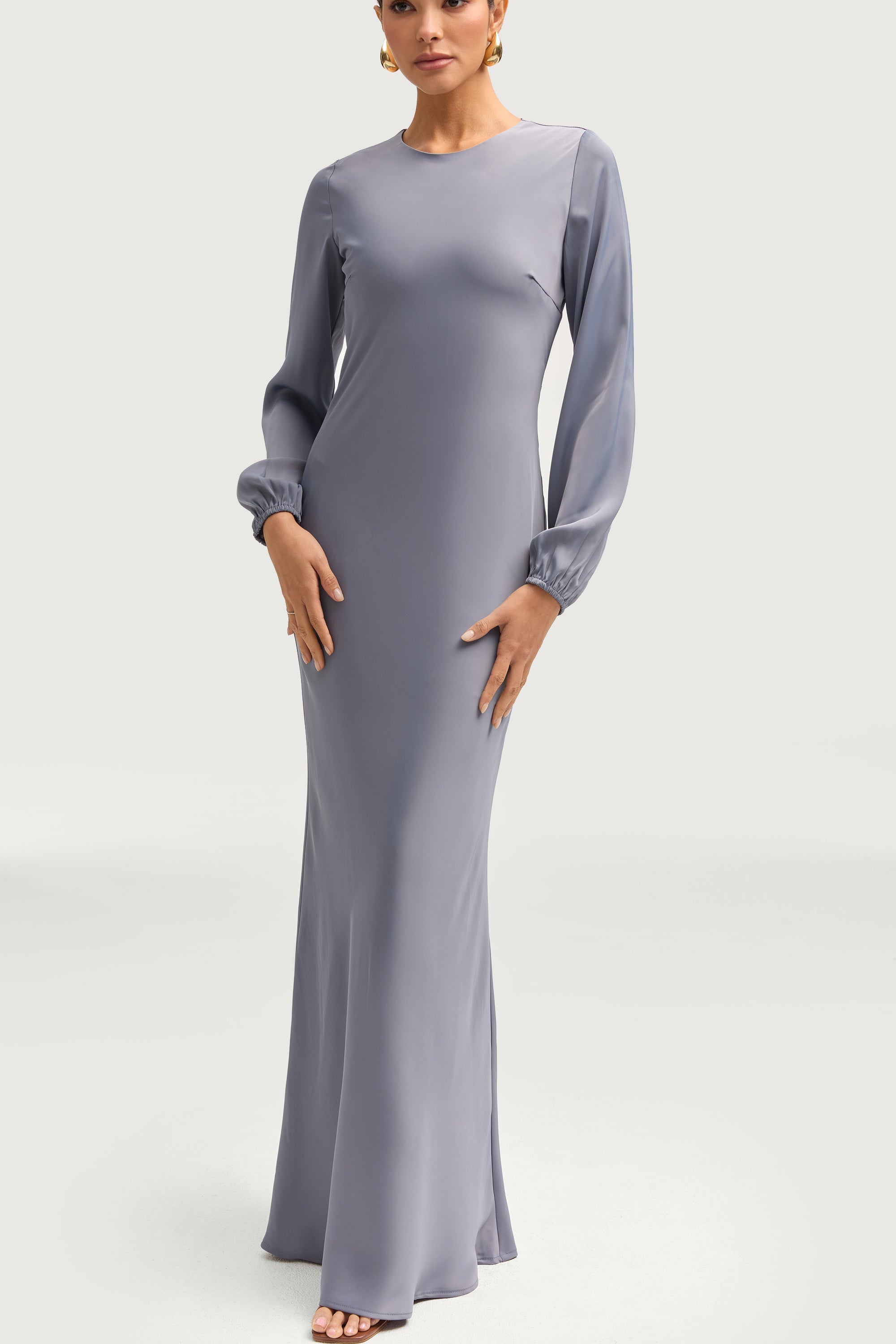 Kamila Satin Maxi Dress - Winter Blue Dresses Veiled 