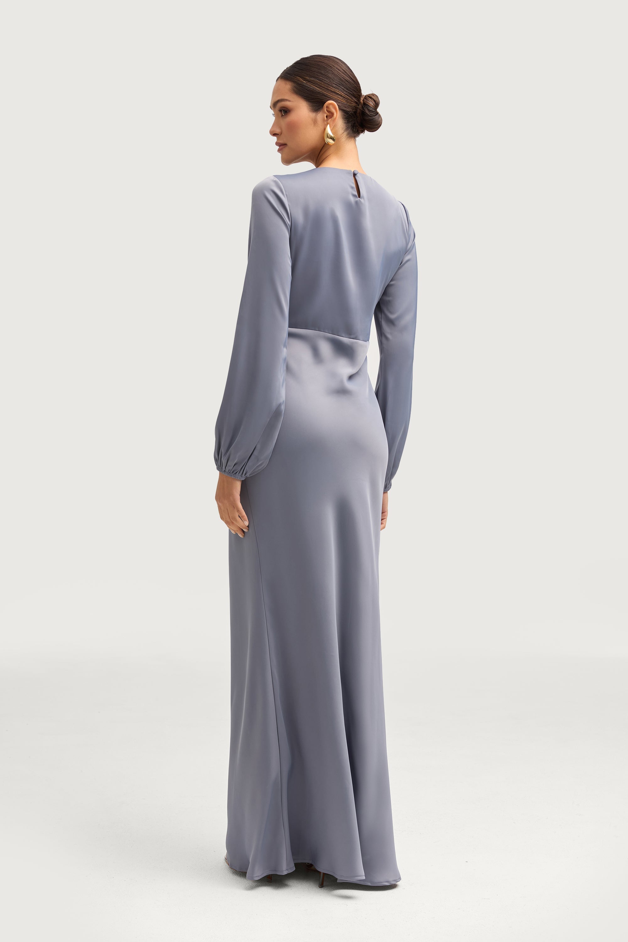 Kamila Satin Maxi Dress - Winter Blue Dresses Veiled 