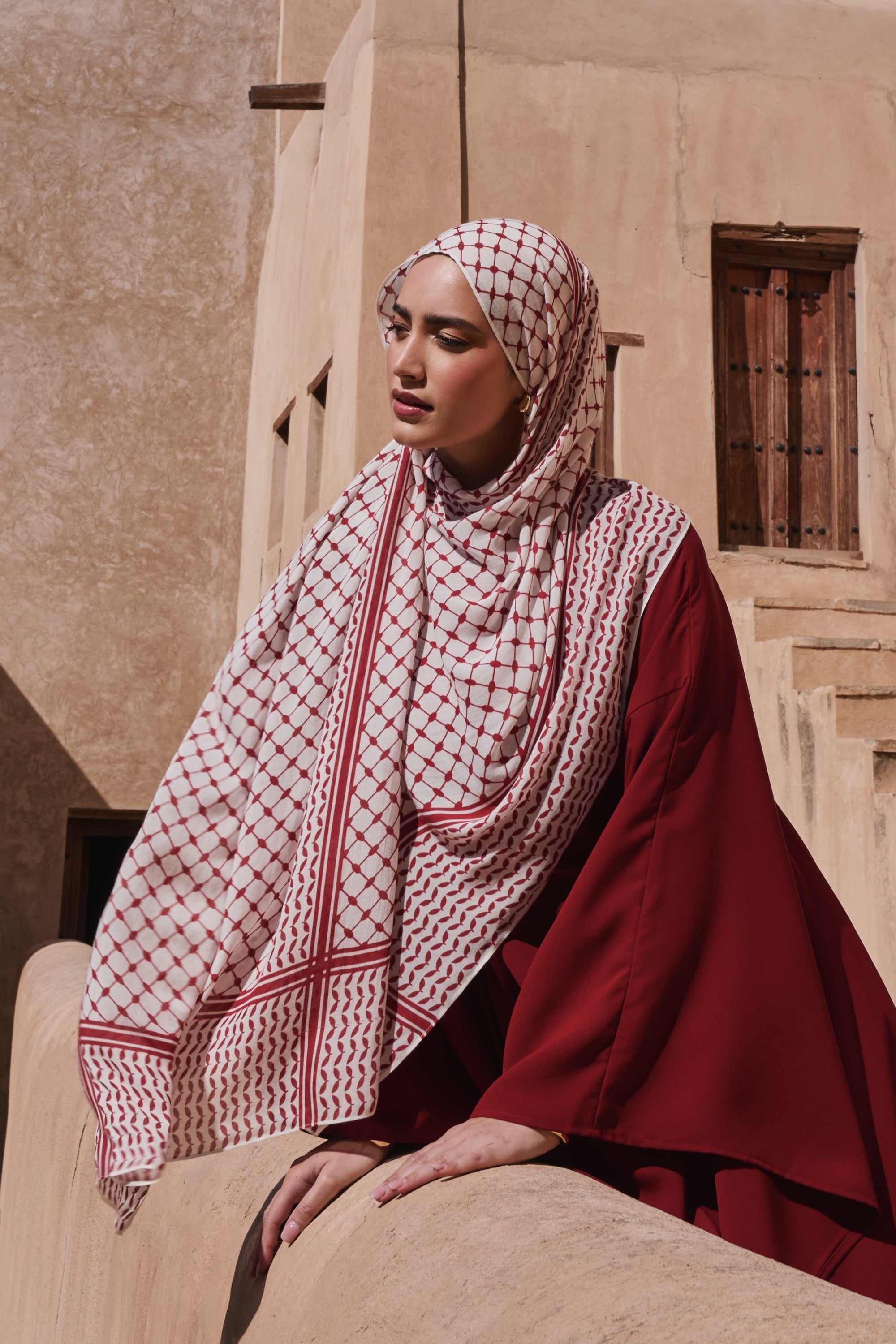 Keffiyeh Modal Hijab - Sumac Red Hijabs Veiled 