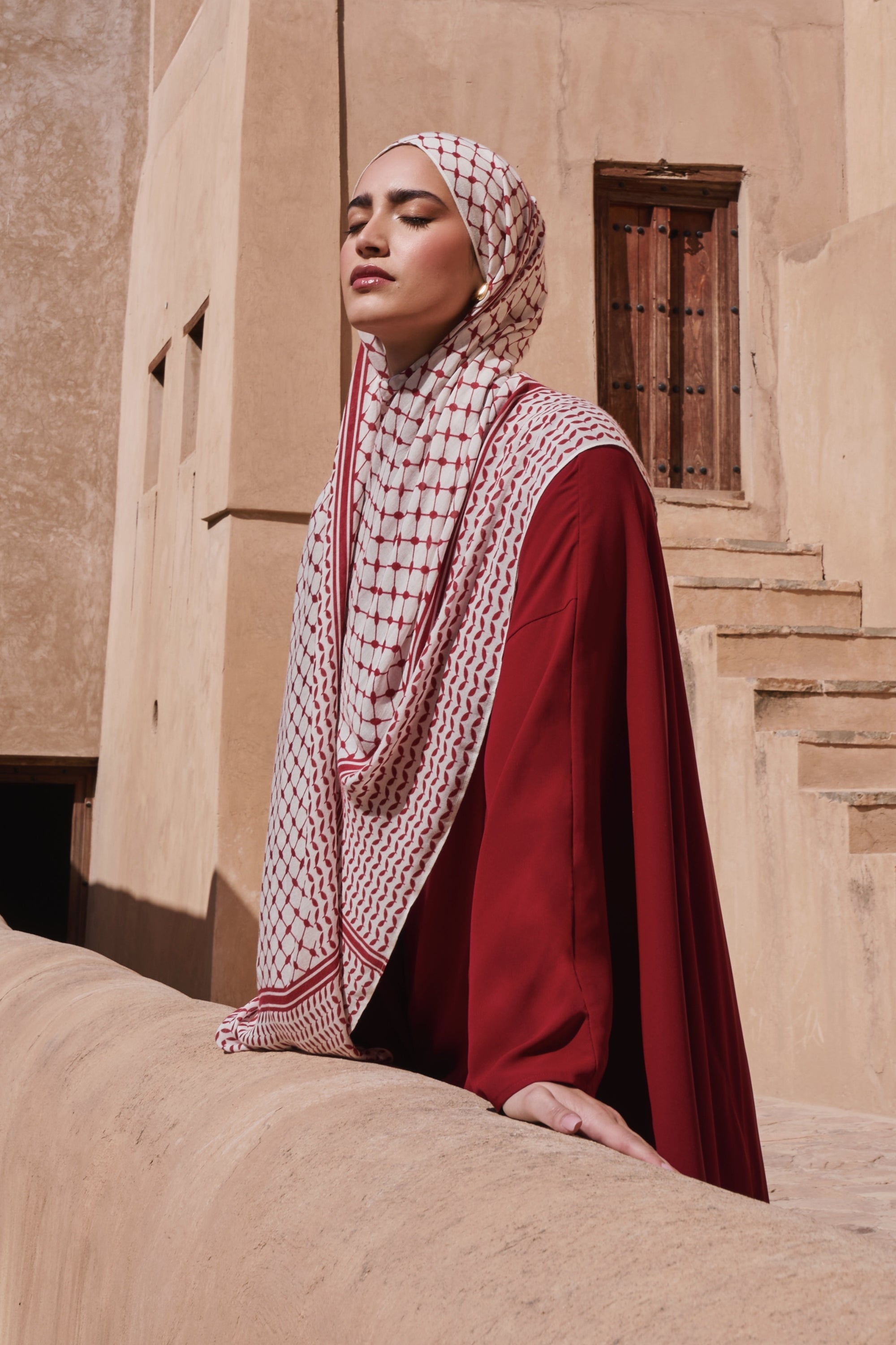 Keffiyeh Modal Hijab - Sumac Red Hijabs Veiled 