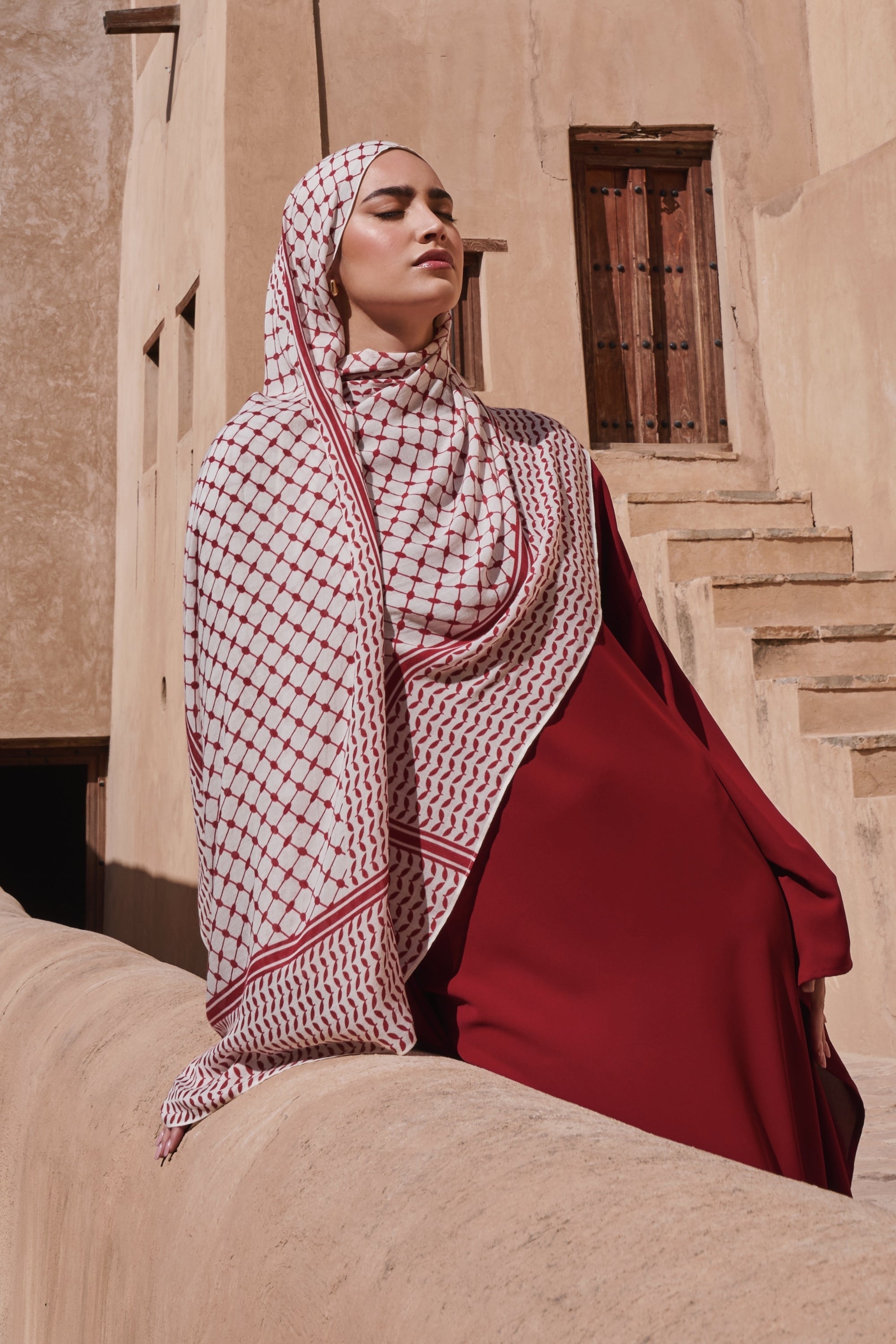 Keffiyeh Modal Hijab - Sumac Red Hijabs Veiled 