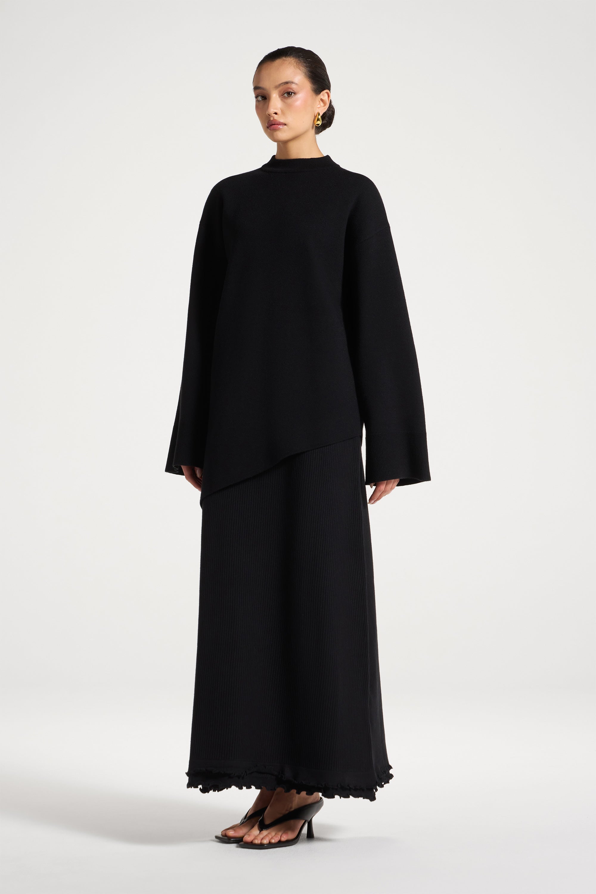 Kehlani Asymmetric Knit Top - Black Abayas Veiled 