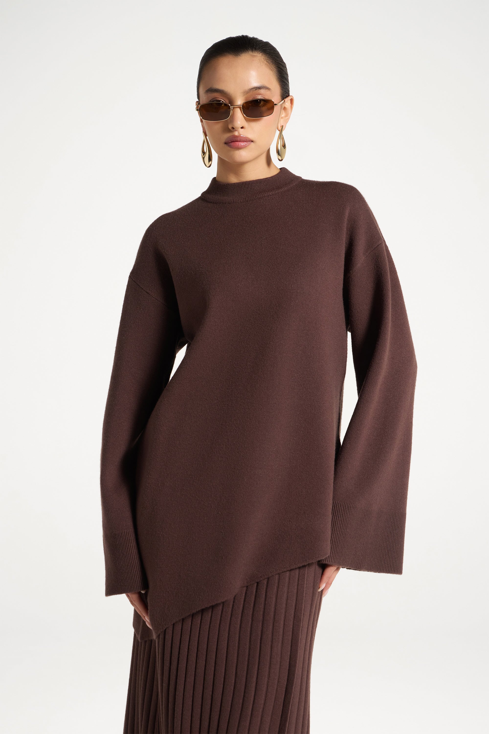 Kehlani Asymmetric Knit Top - Brown
