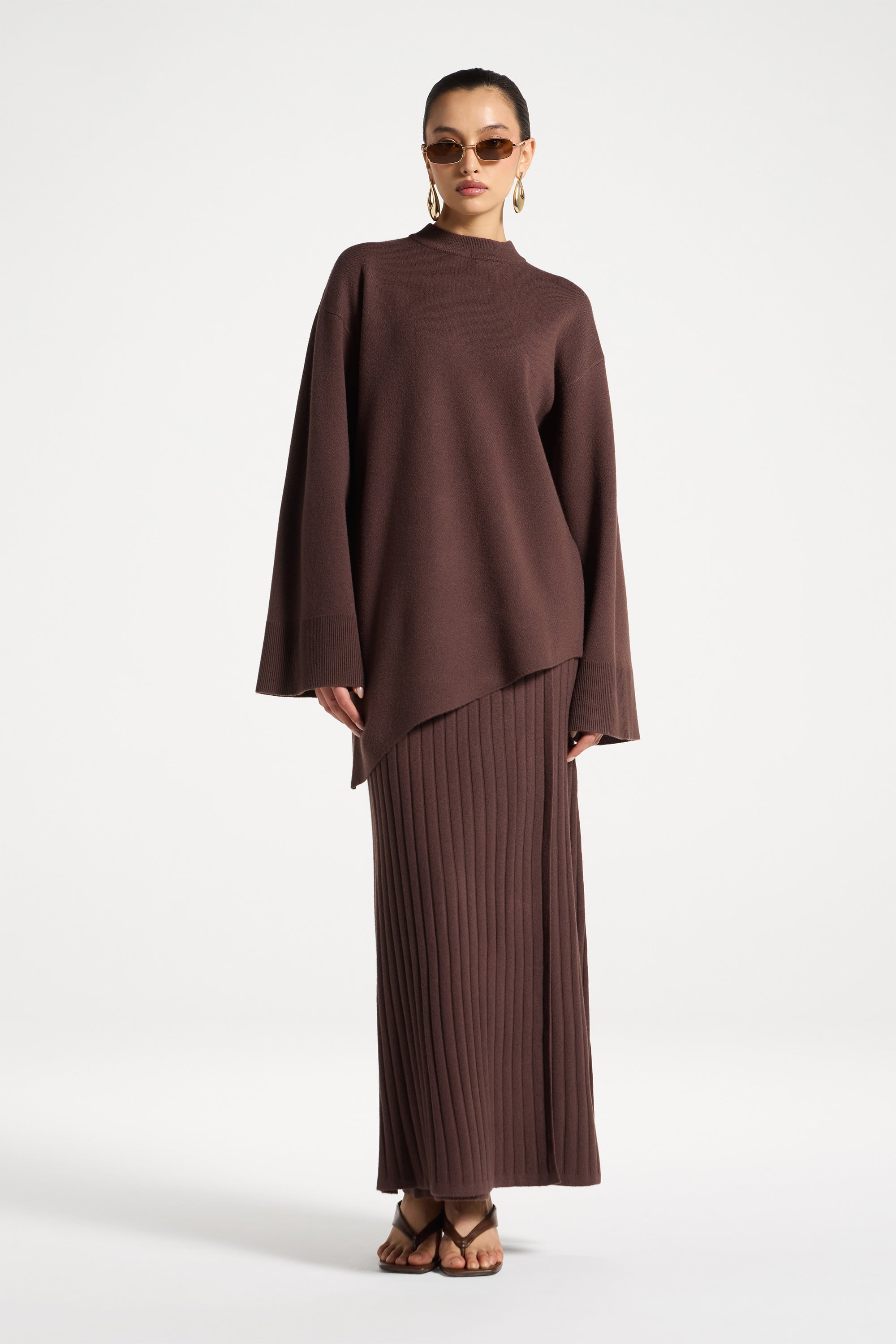 Kehlani Asymmetric Knit Top - Brown Abayas Veiled 