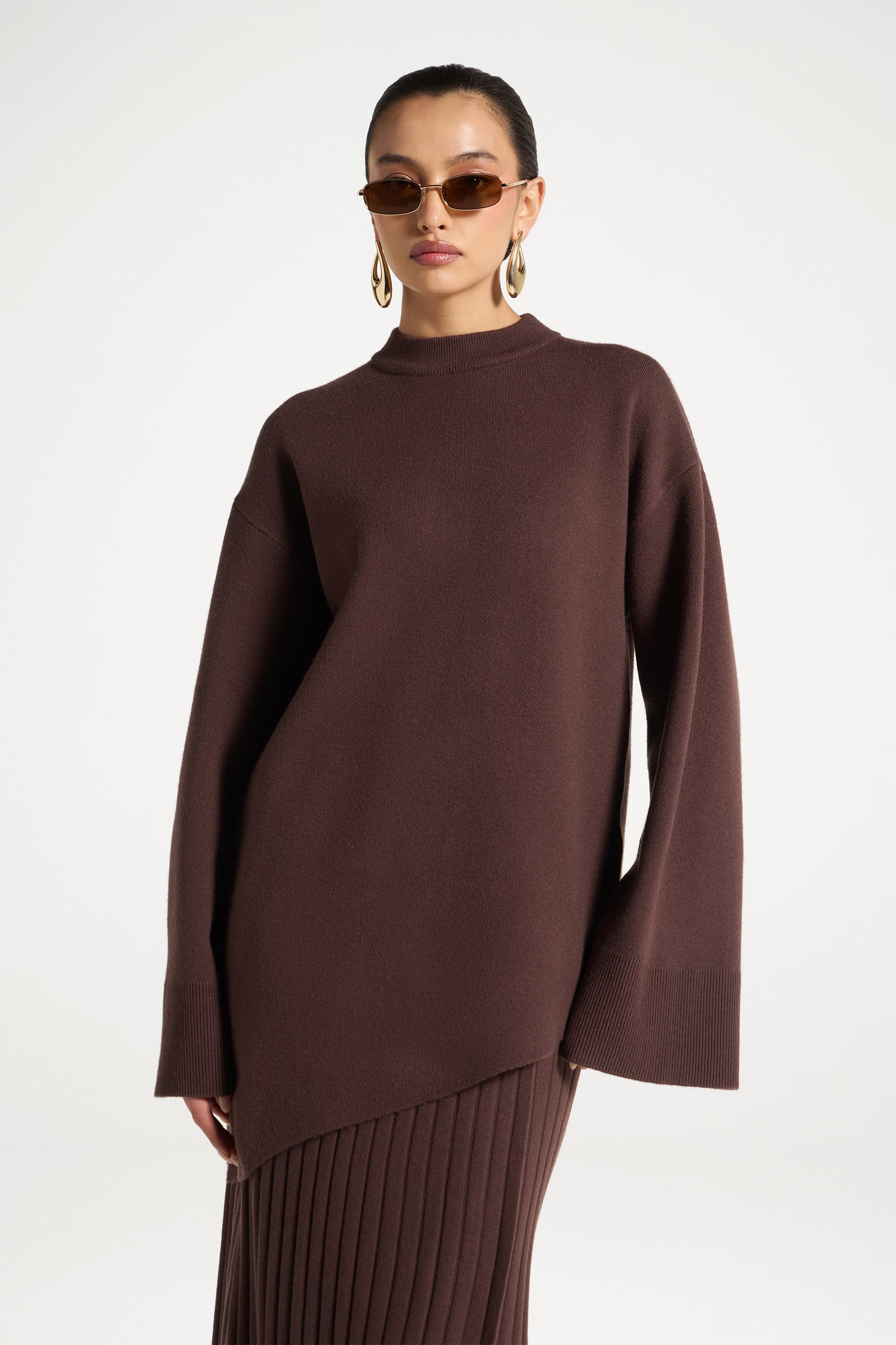 Kehlani Asymmetric Knit Top - Brown Abayas Veiled 