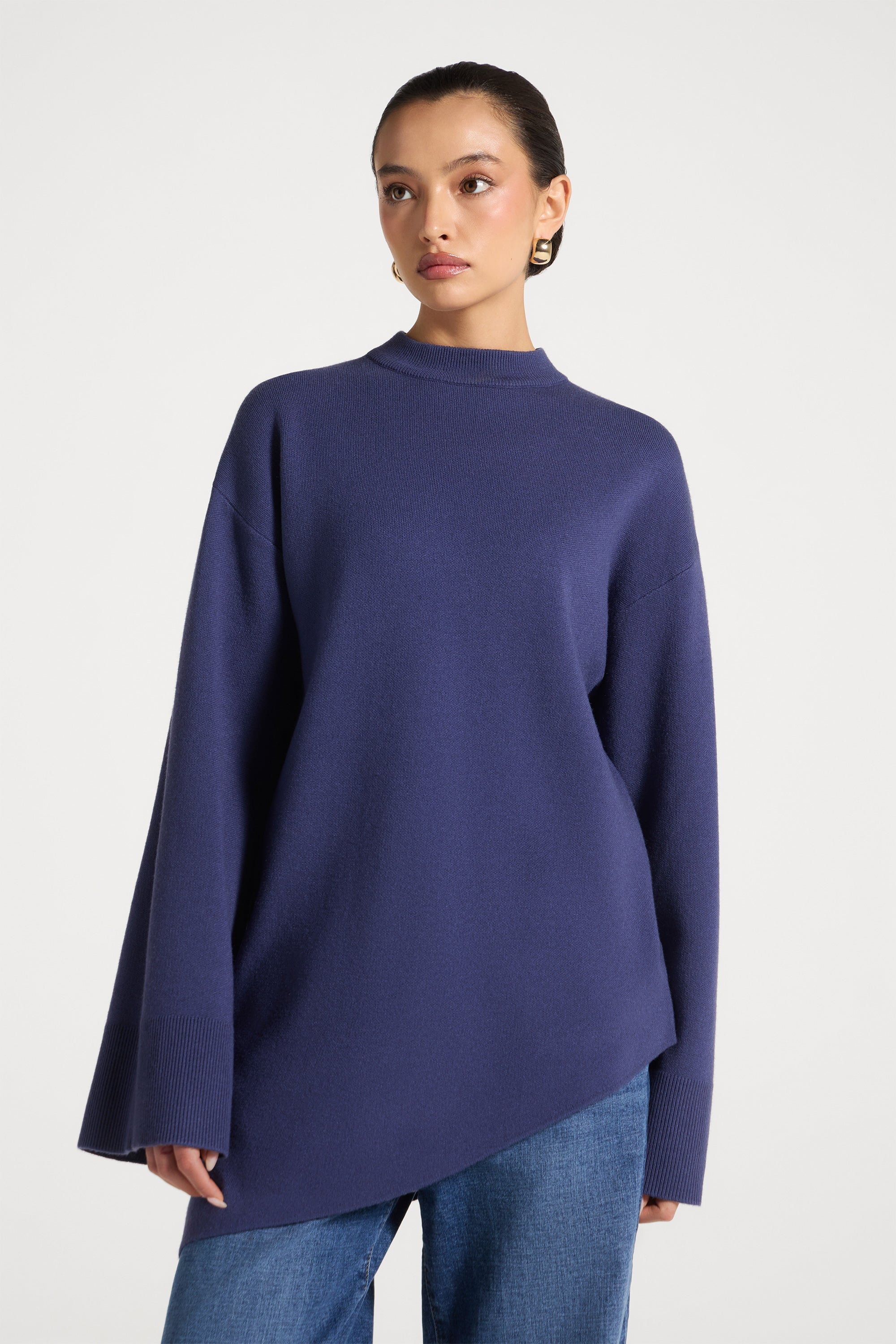 Kehlani Asymmetric Knit Top - Dusk Blue Abayas Veiled 