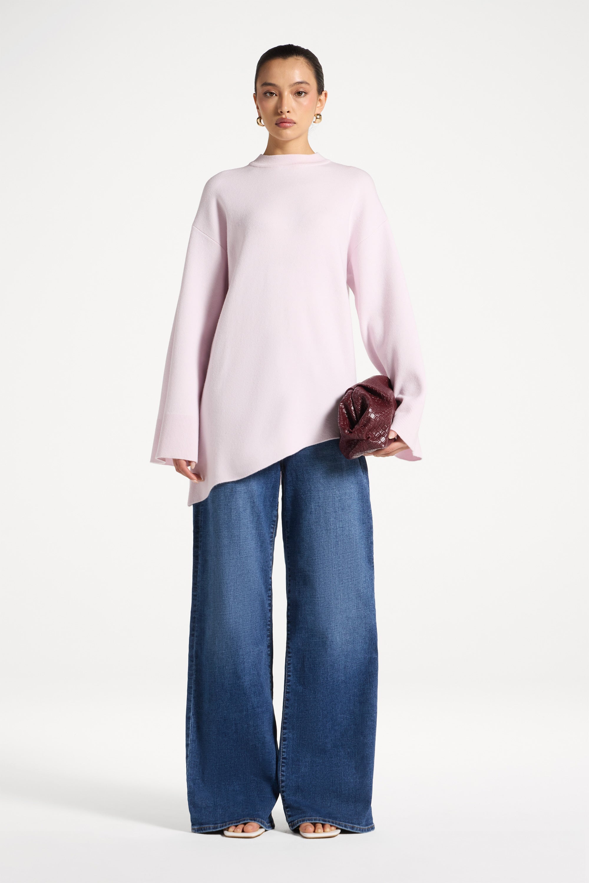 Kehlani Asymmetric Knit Top - Frosted Pink Abayas Veiled 