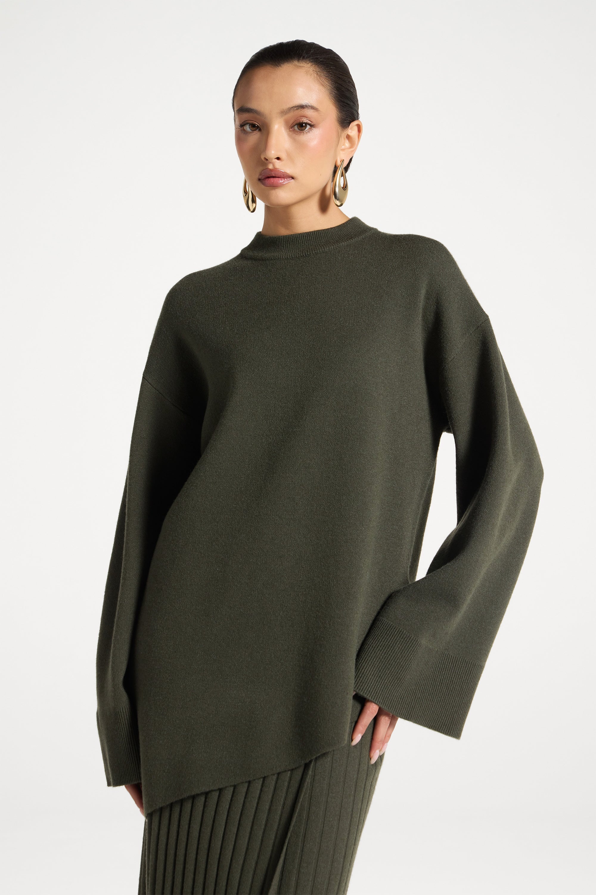 Kehlani Asymmetric Knit Top - Sage Abayas Veiled 
