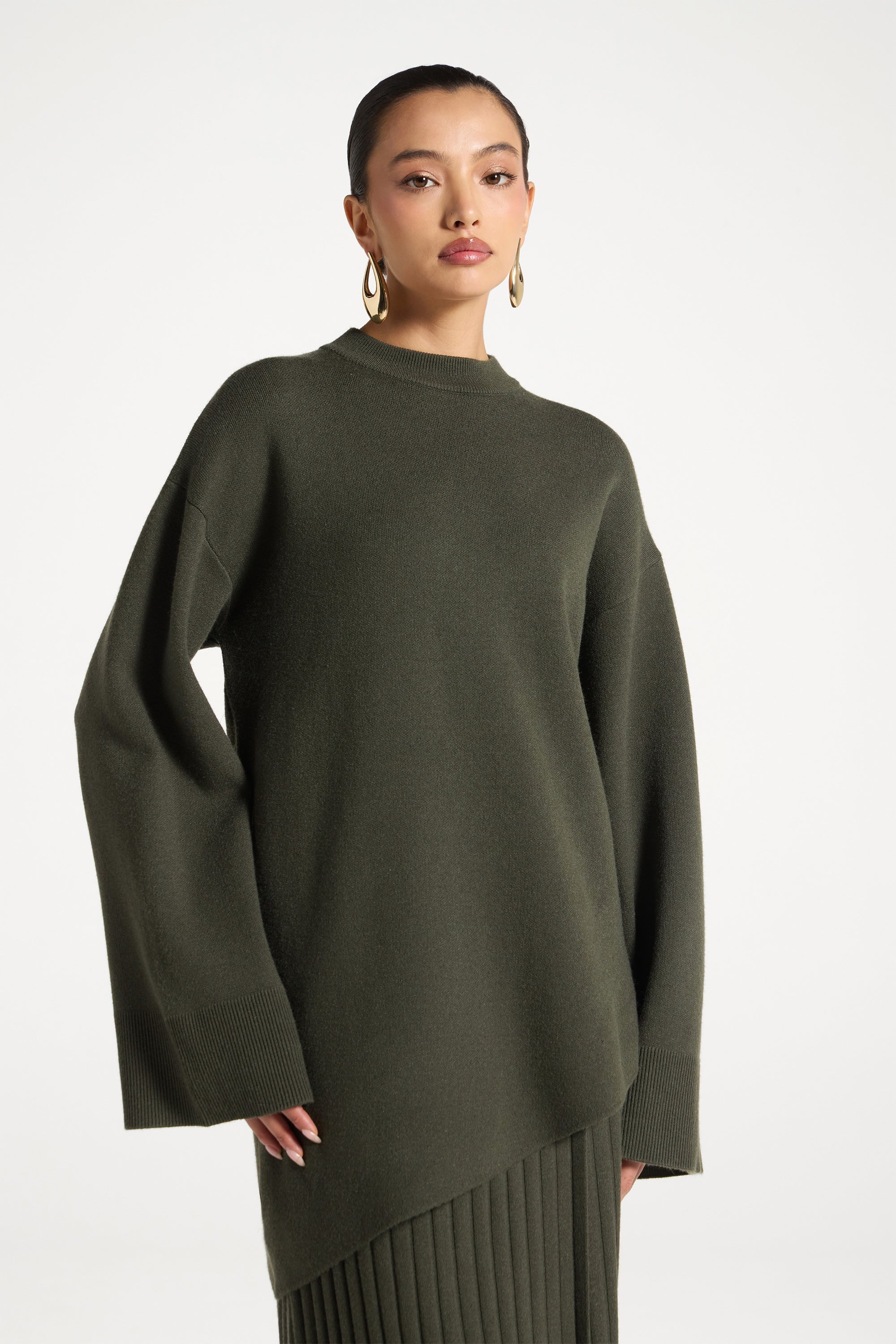 Kehlani Asymmetric Knit Top - Sage Abayas Veiled 