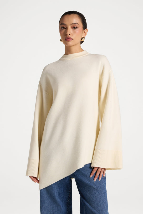Kehlani Asymmetric Knit Top - Vanilla Abayas Veiled 